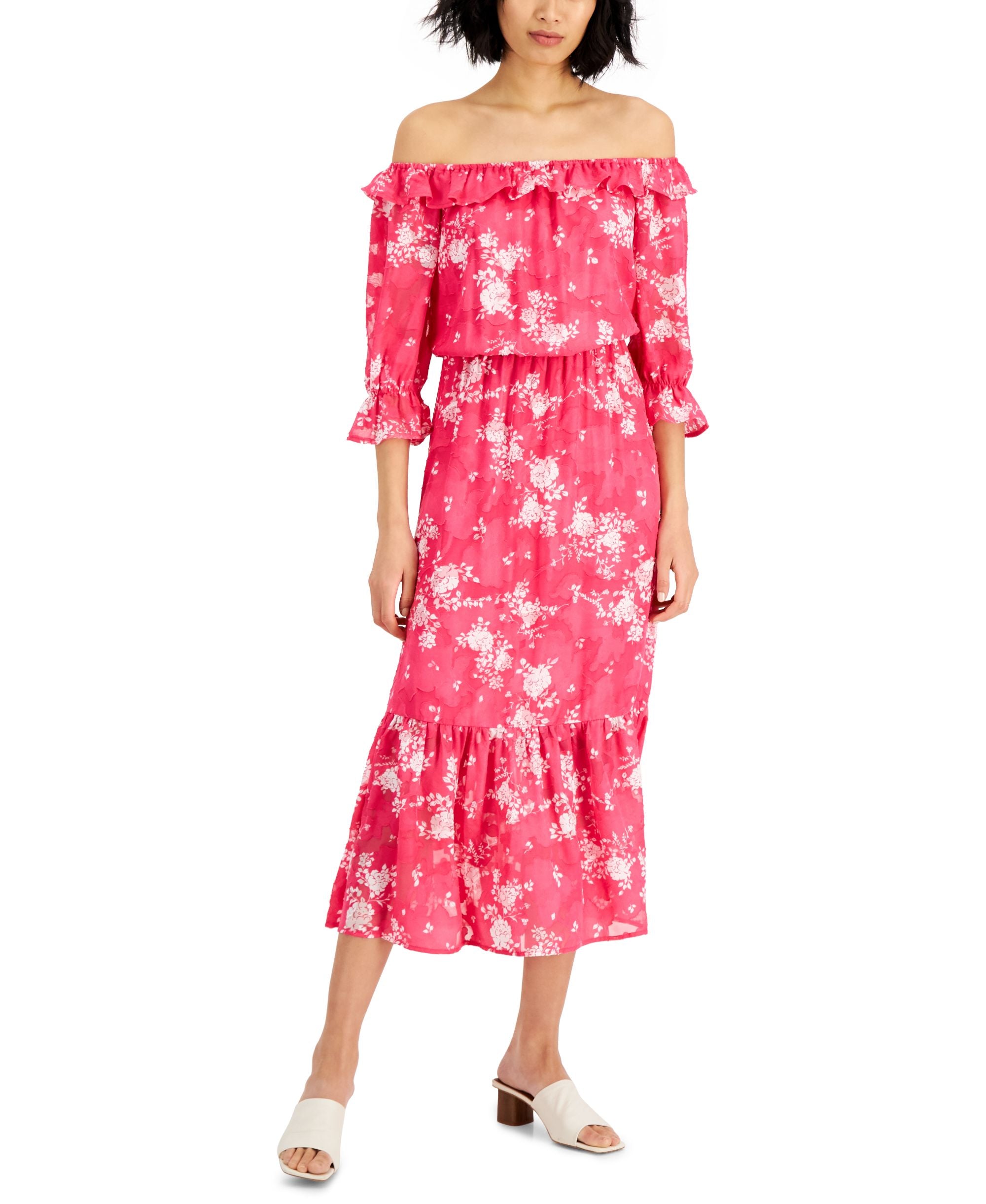 Willow Womens Metallic Drive Floral-Print Off-The-Shoulder Maxi Dress