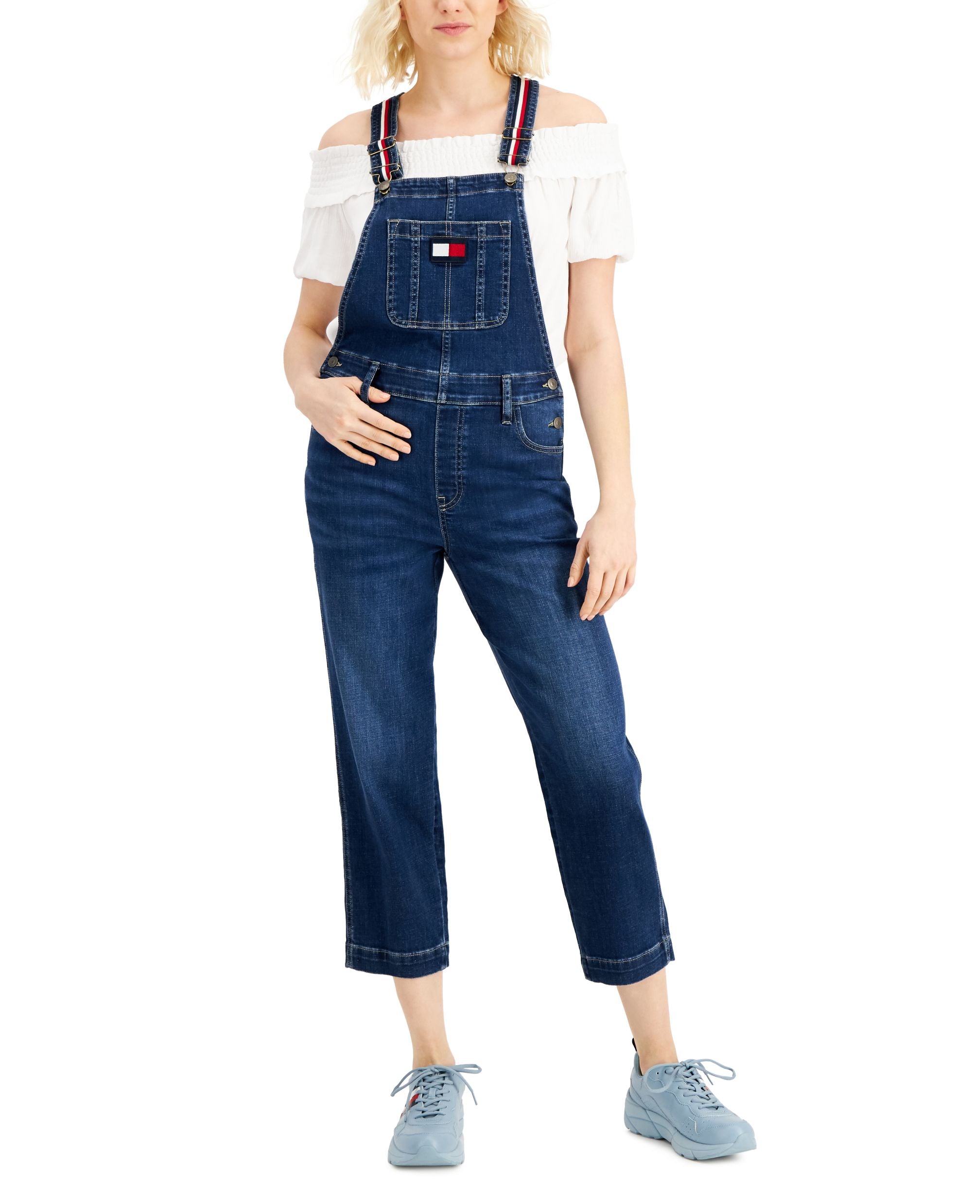 Tommy Hilfiger Womens Cropped Denim Overalls