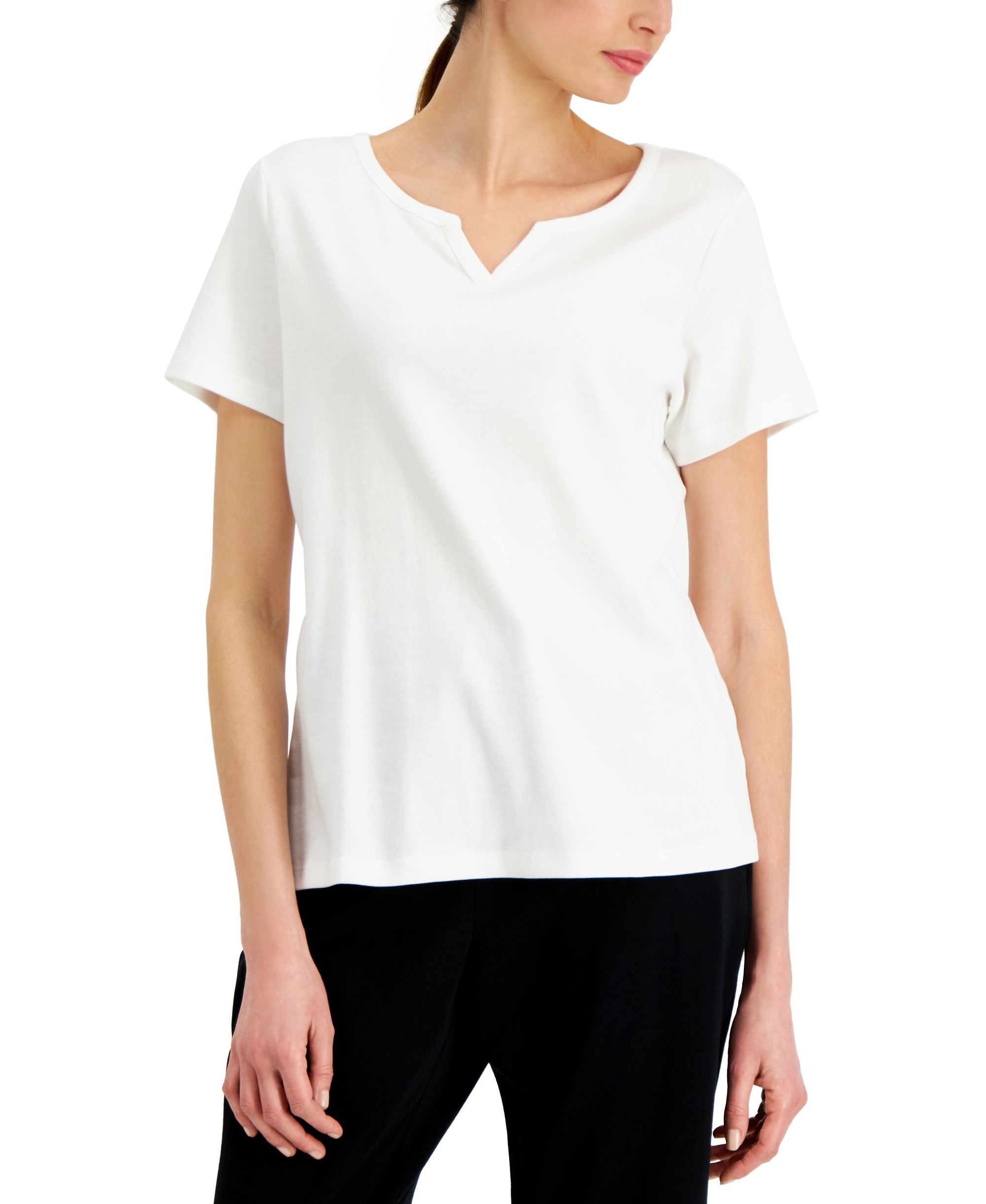 Karen Scott Cotton Split Neck Top