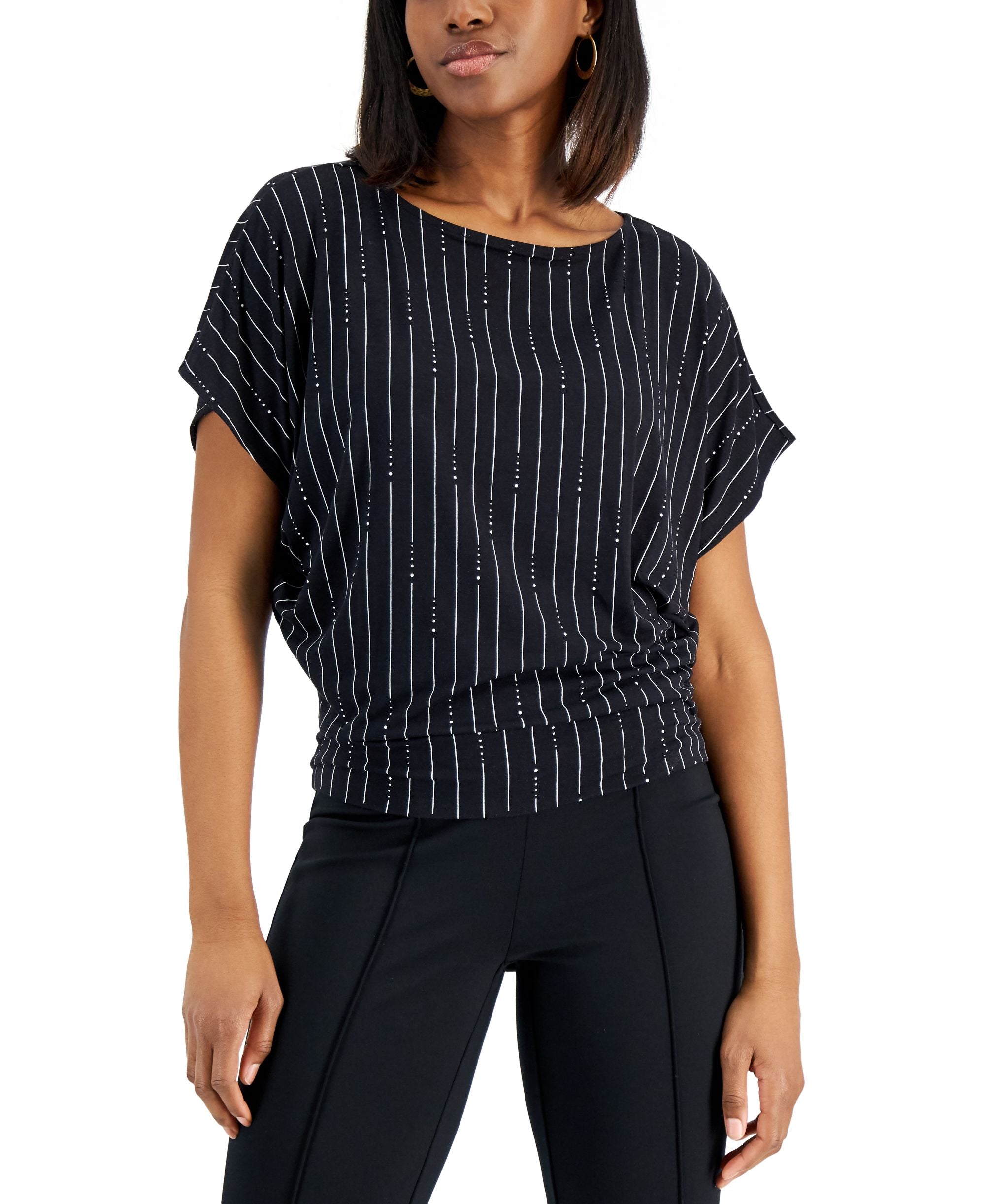 Alfani Printed Banded Hem Boat Neck Top
