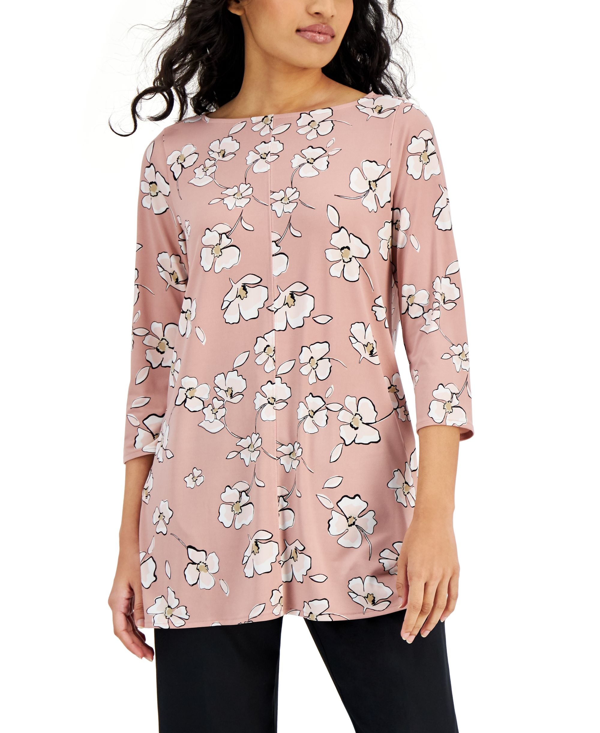Alfani Boat Neck 3/4 Sleeve Printed Tunic