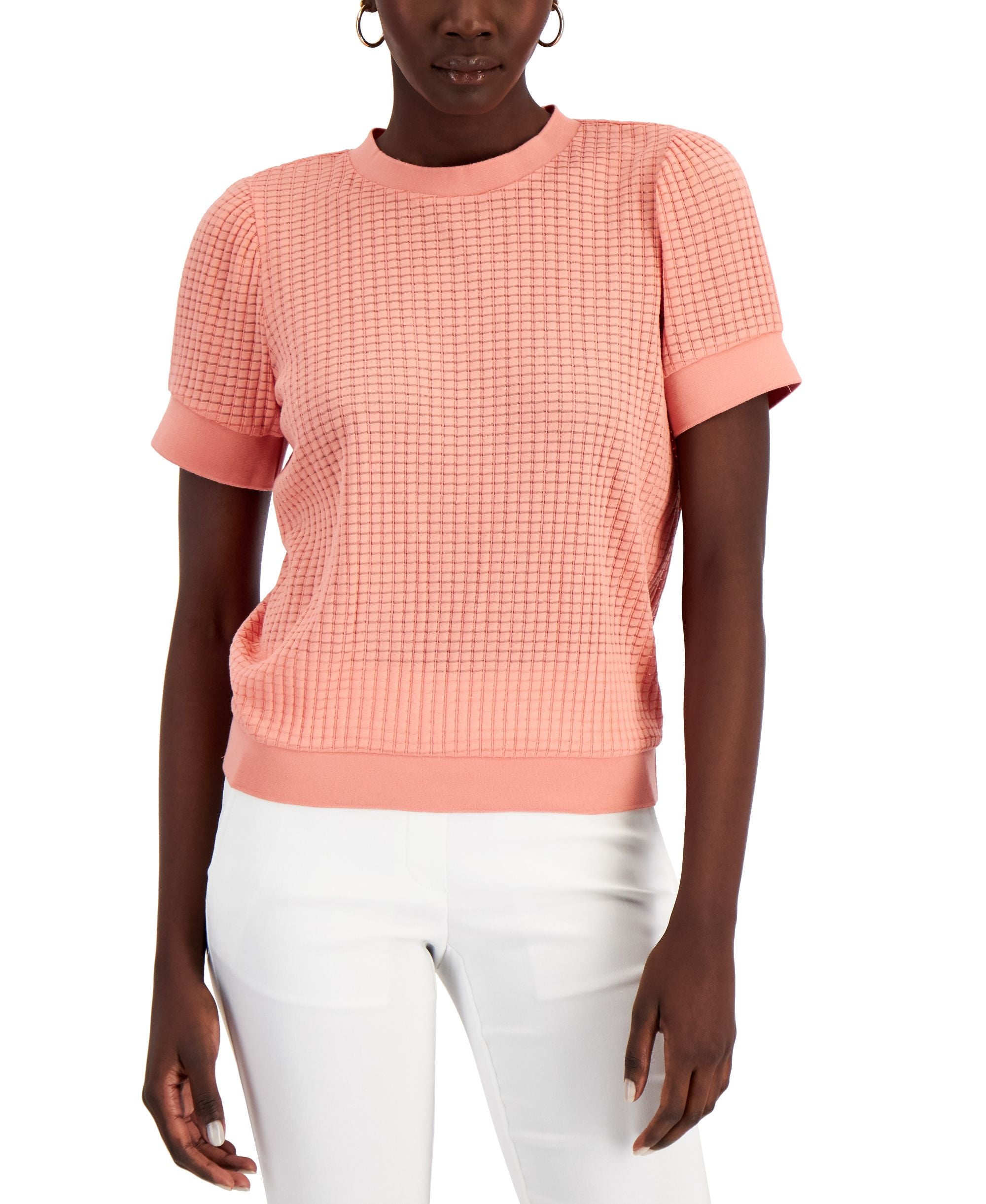 Alfani Textured Short Sleeve Top