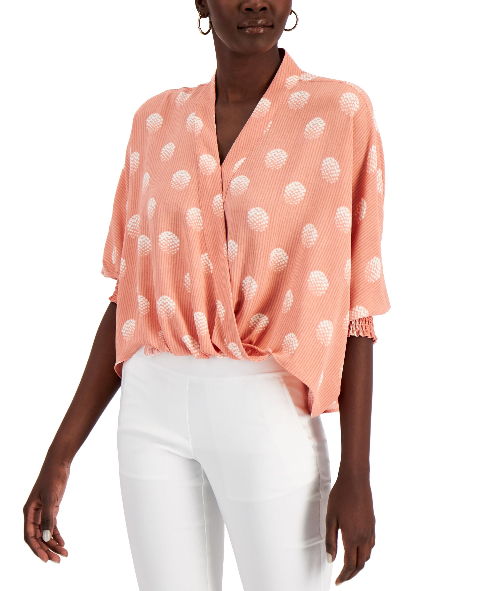 Alfani Faux Wrap Smocked Cuff Top