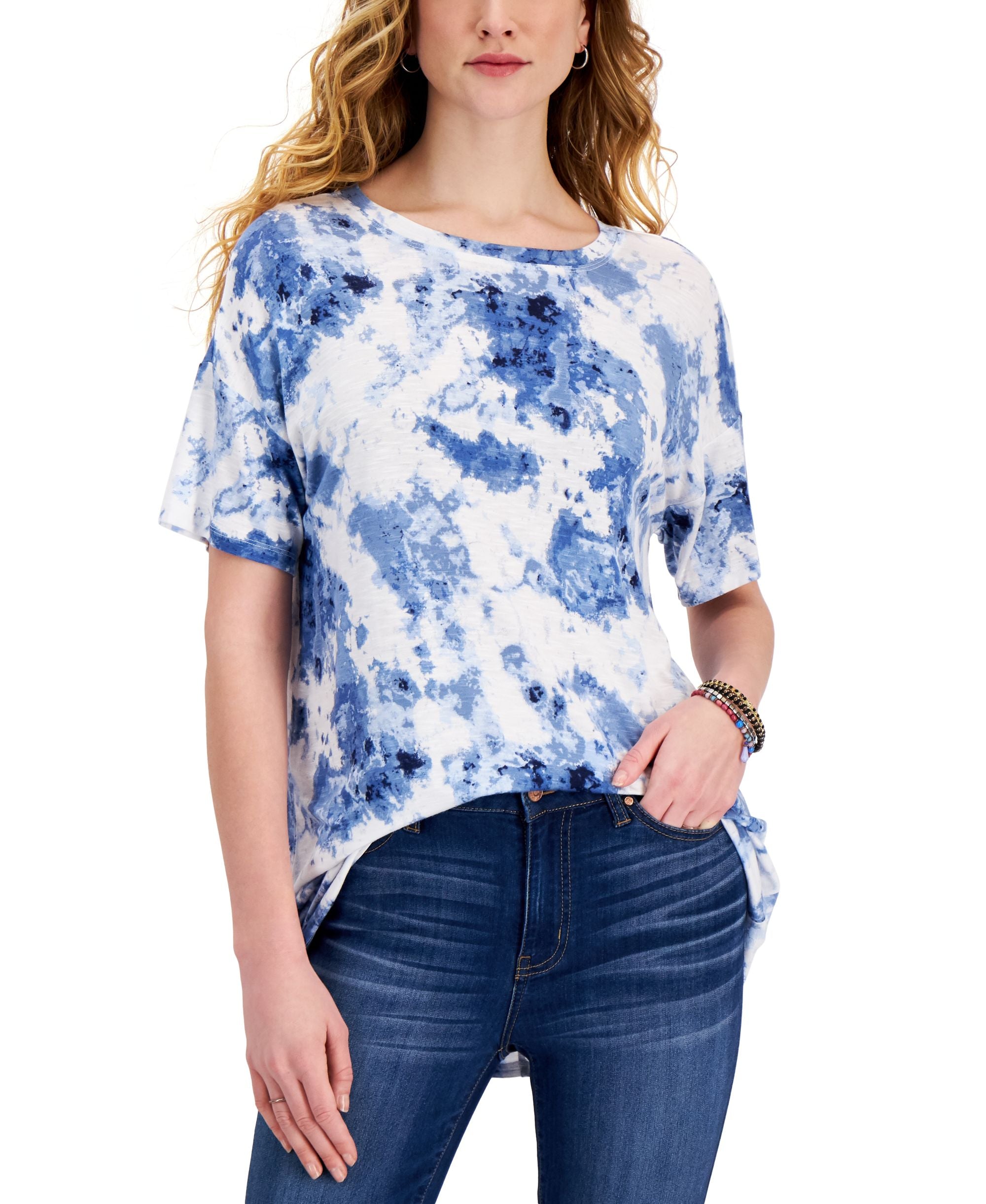 Style & Co Womens Printed Drapey T-Shirt