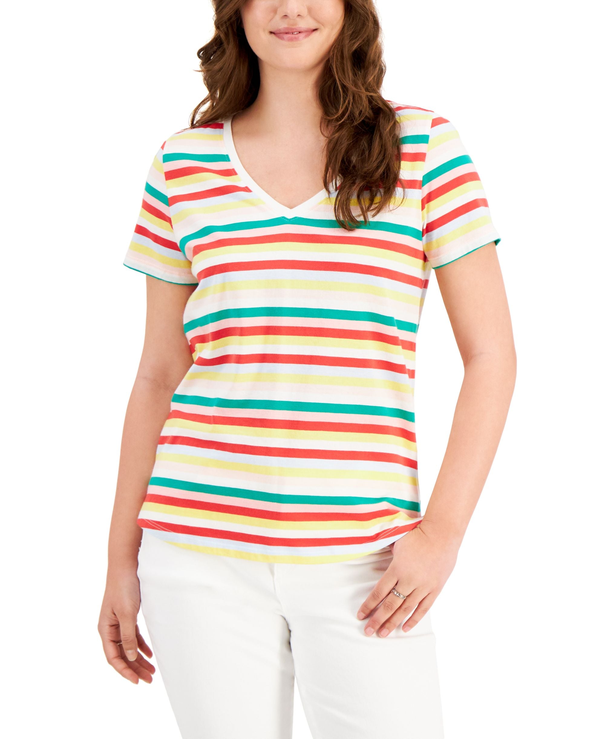 Style & Co Striped V Neck T-Shirt