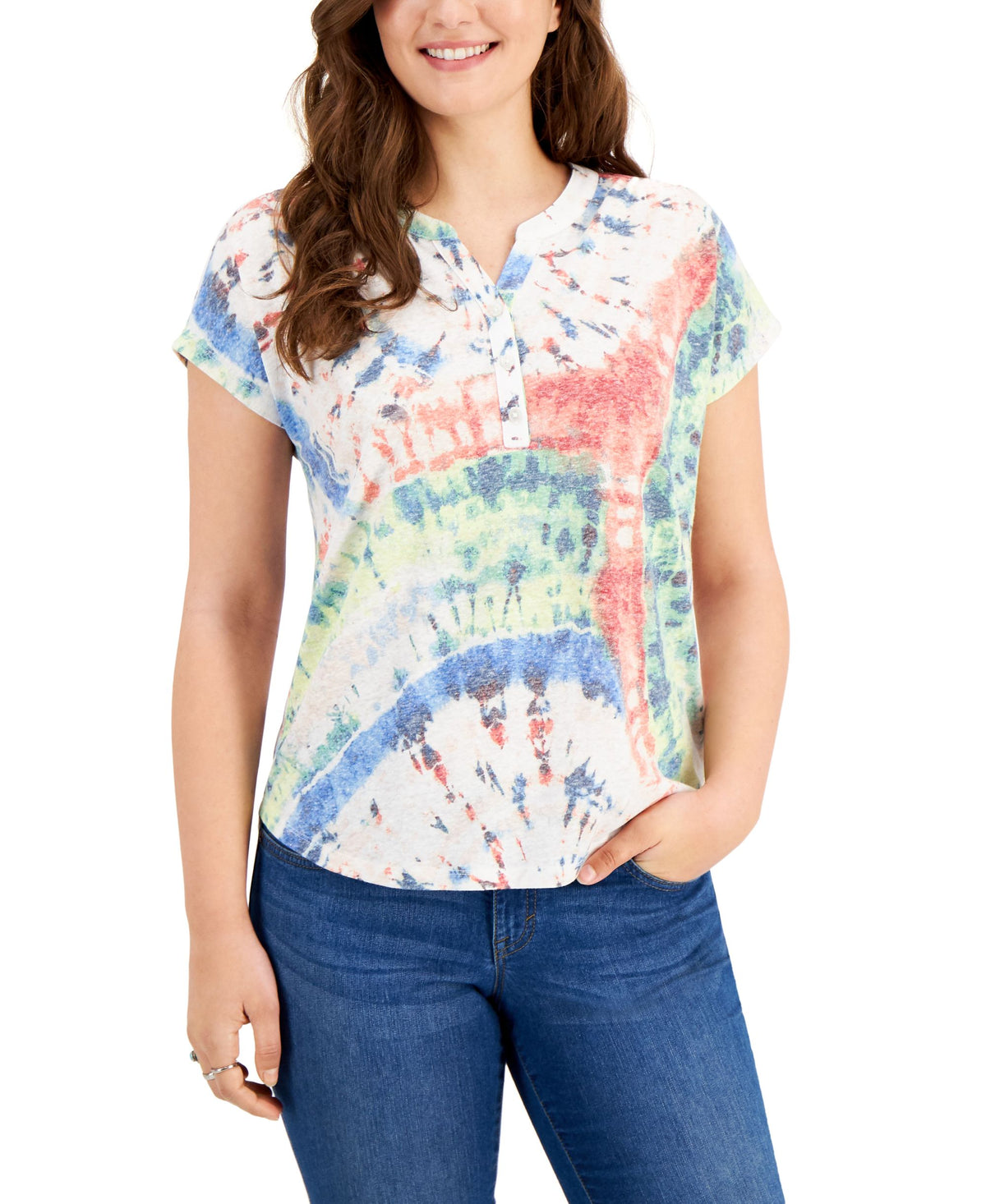 Style & Co Printed Henley T-Shirt