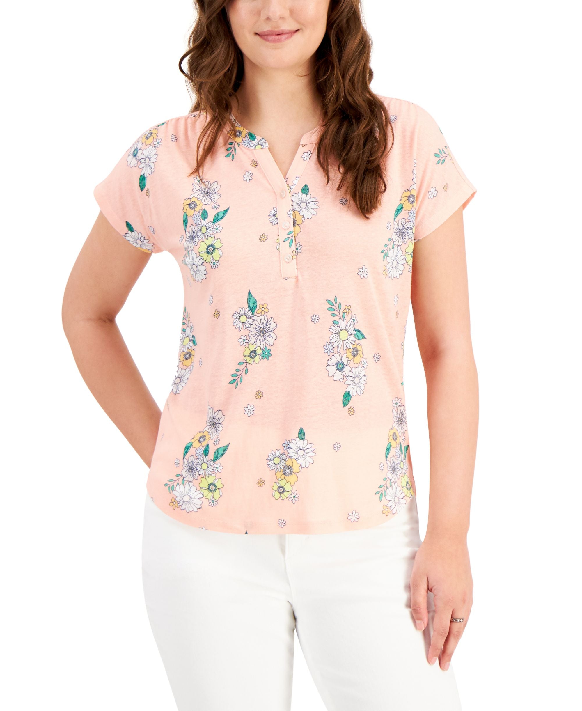 Style & Co Printed Henley T-Shirt