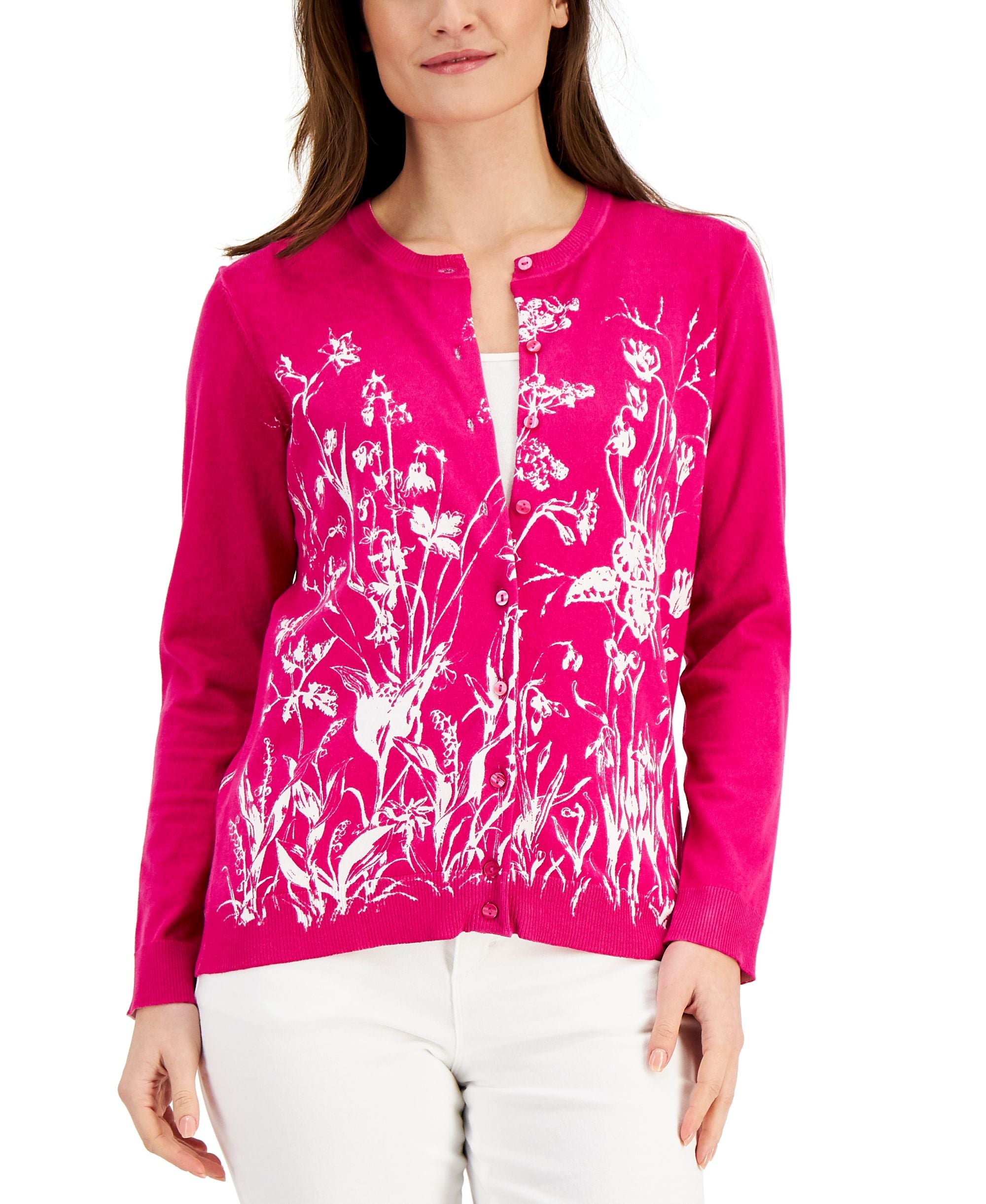 Karen Scott Petite Grow With Love Printed Cardigan