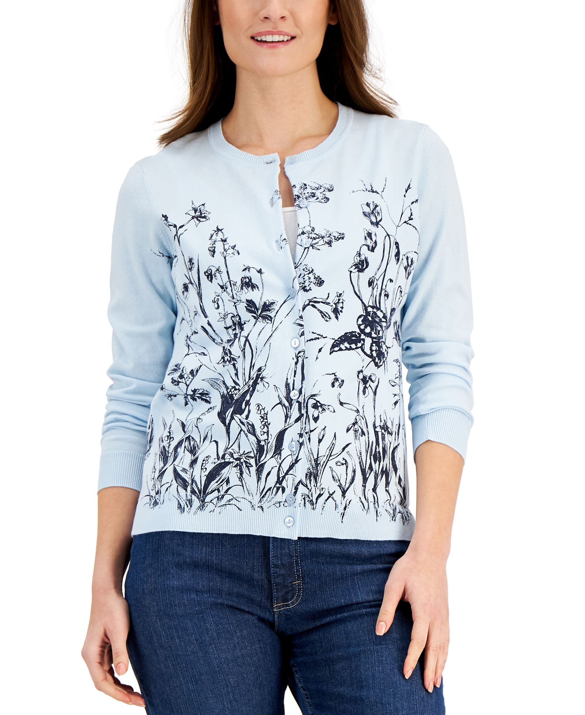 Karen Scott Petite Grow With Love Printed Cardigan