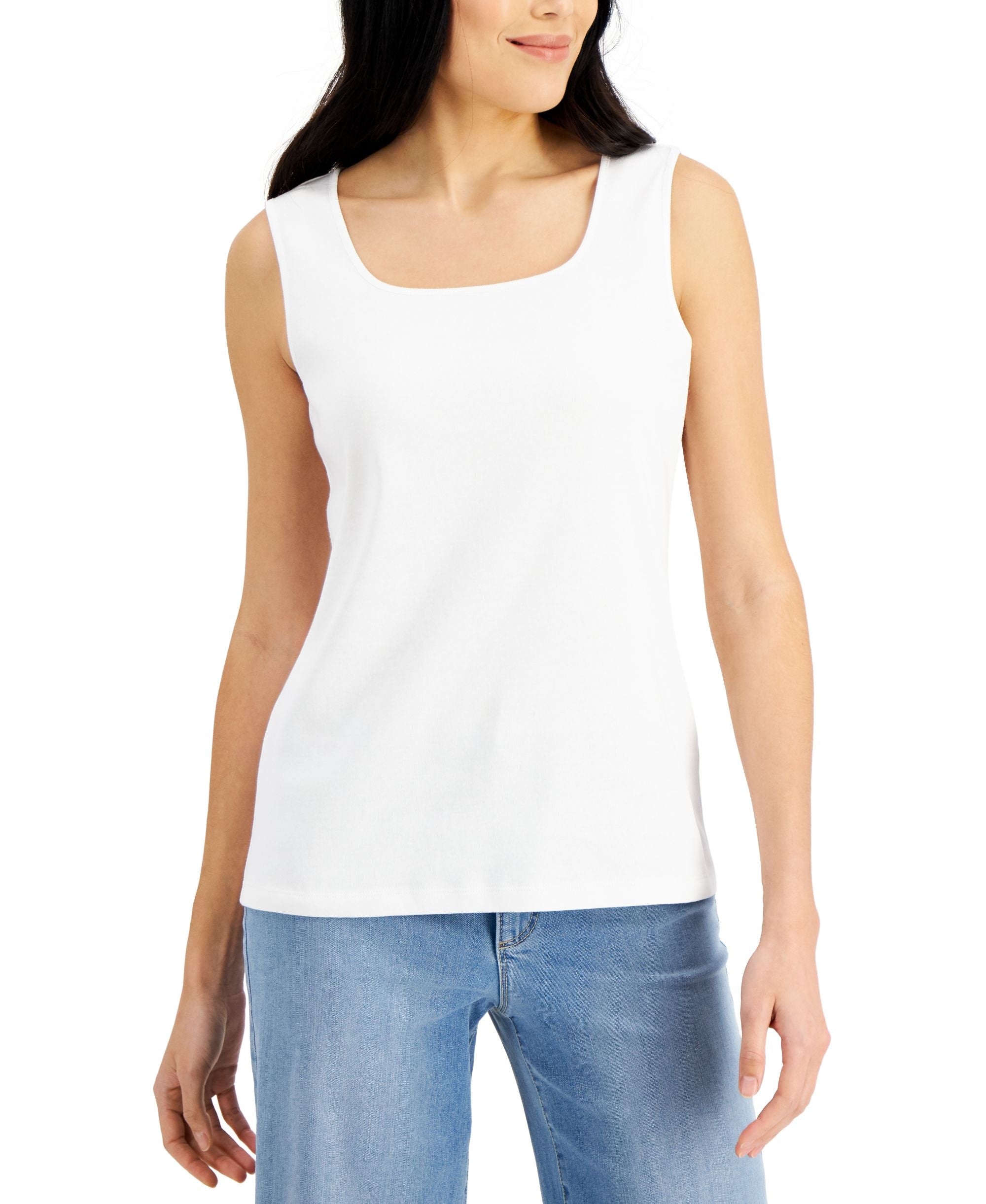 Karen Scott Petite Cotton Square Neck Tank Top