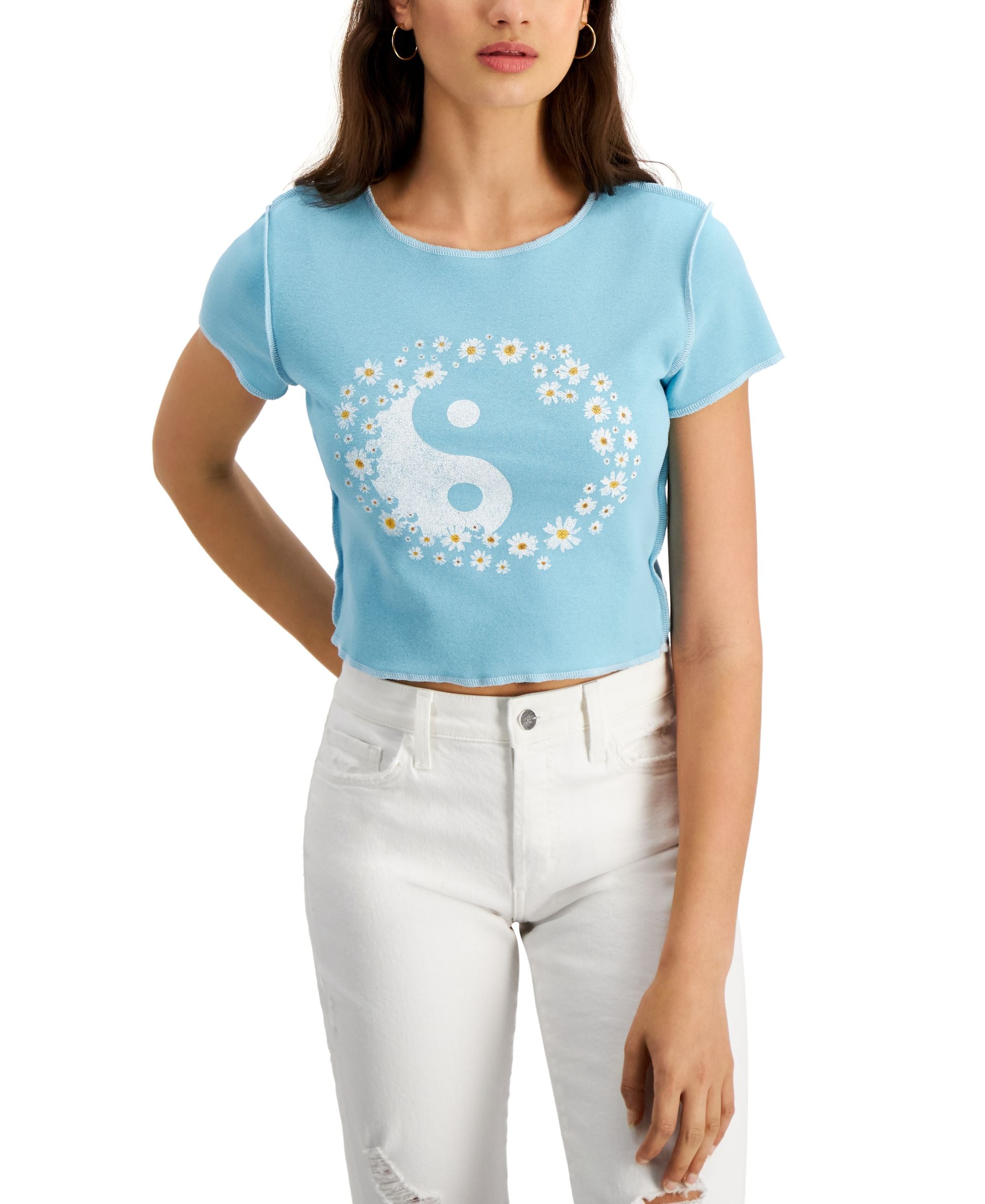 Juniors' Yin Yang Graphic-Print T-Shirt