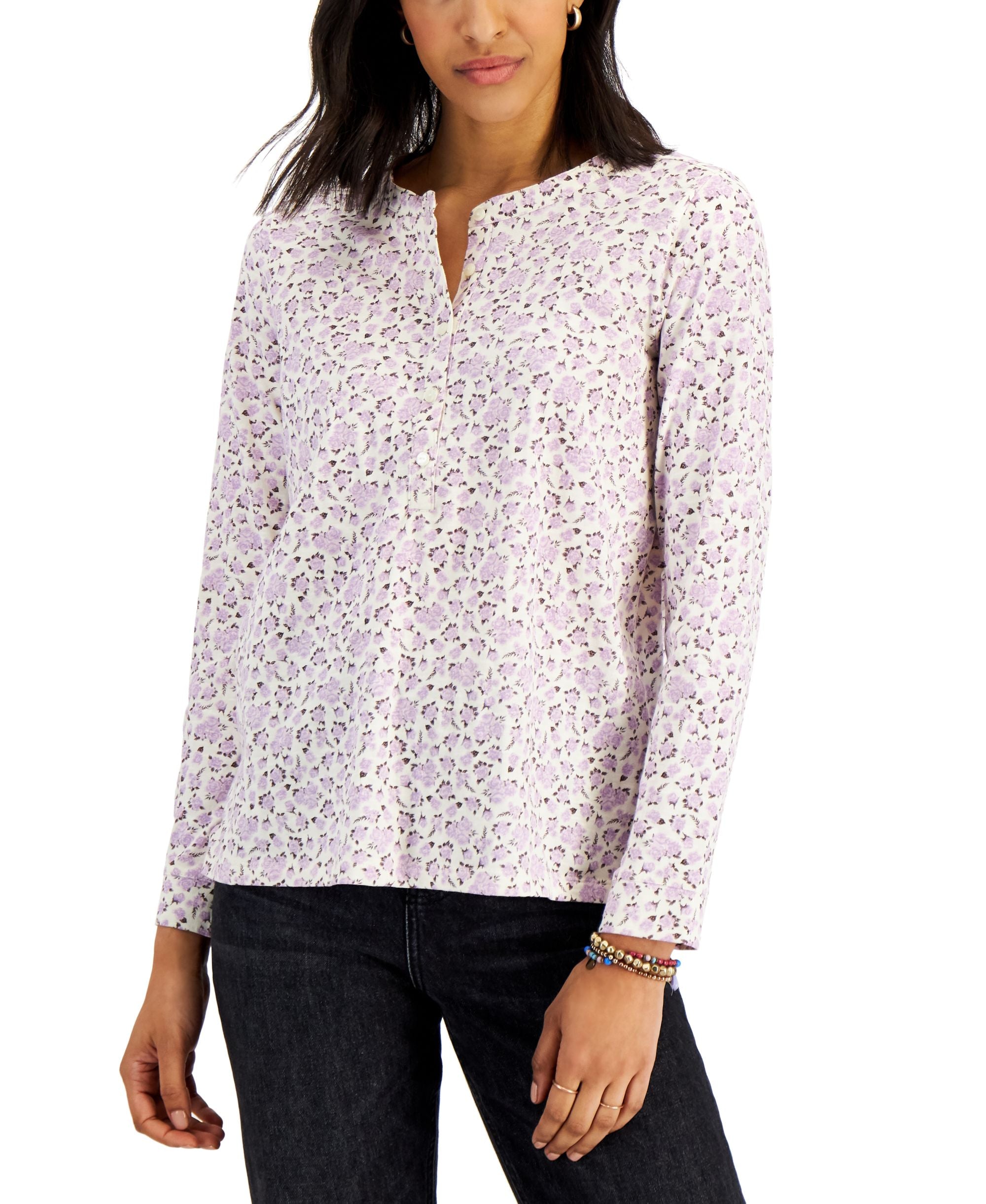 Style & Co Petite Printed Cotton Knit Top