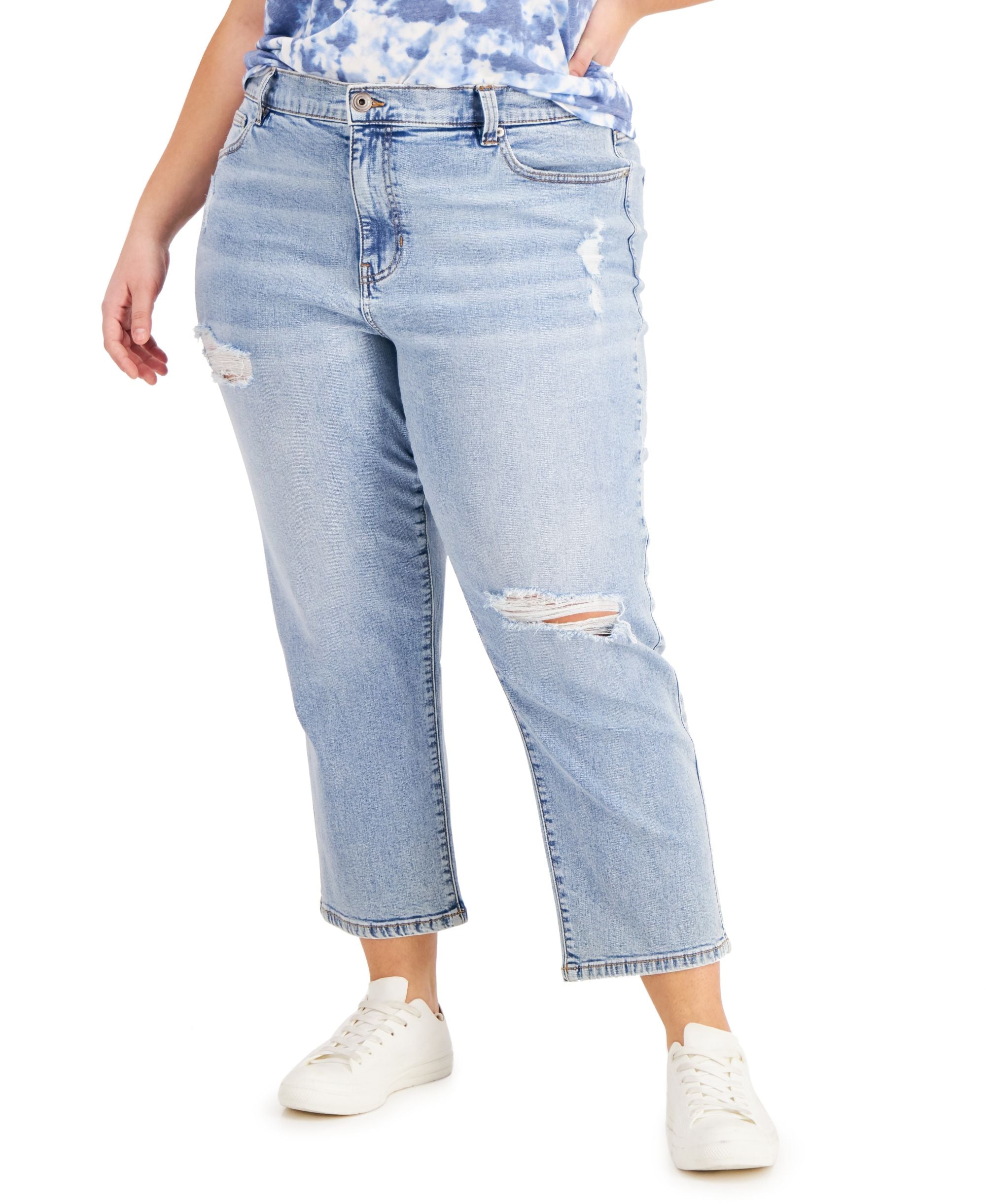 Celebrity Pink Trendy Plus Size Cropped Distressed Jeans