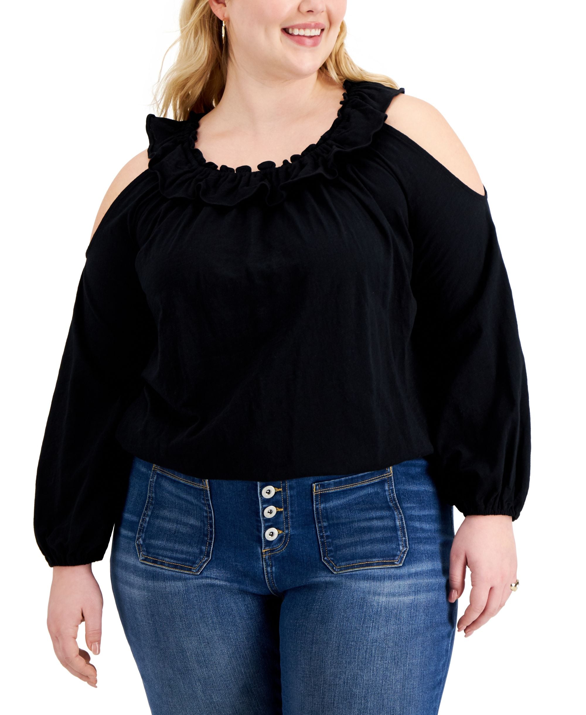 Plus Size Cotton Cold-Shoulder Top