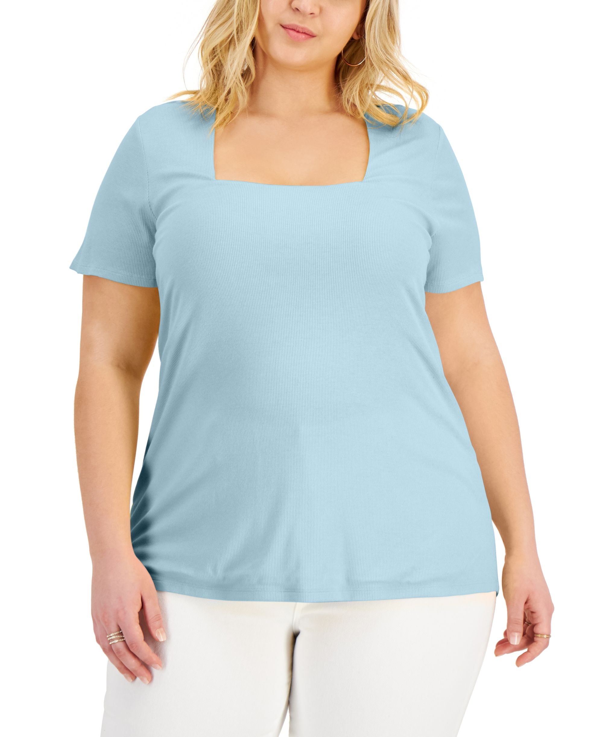 INC International Concepts Plus Size Square Neck Ribbed Top