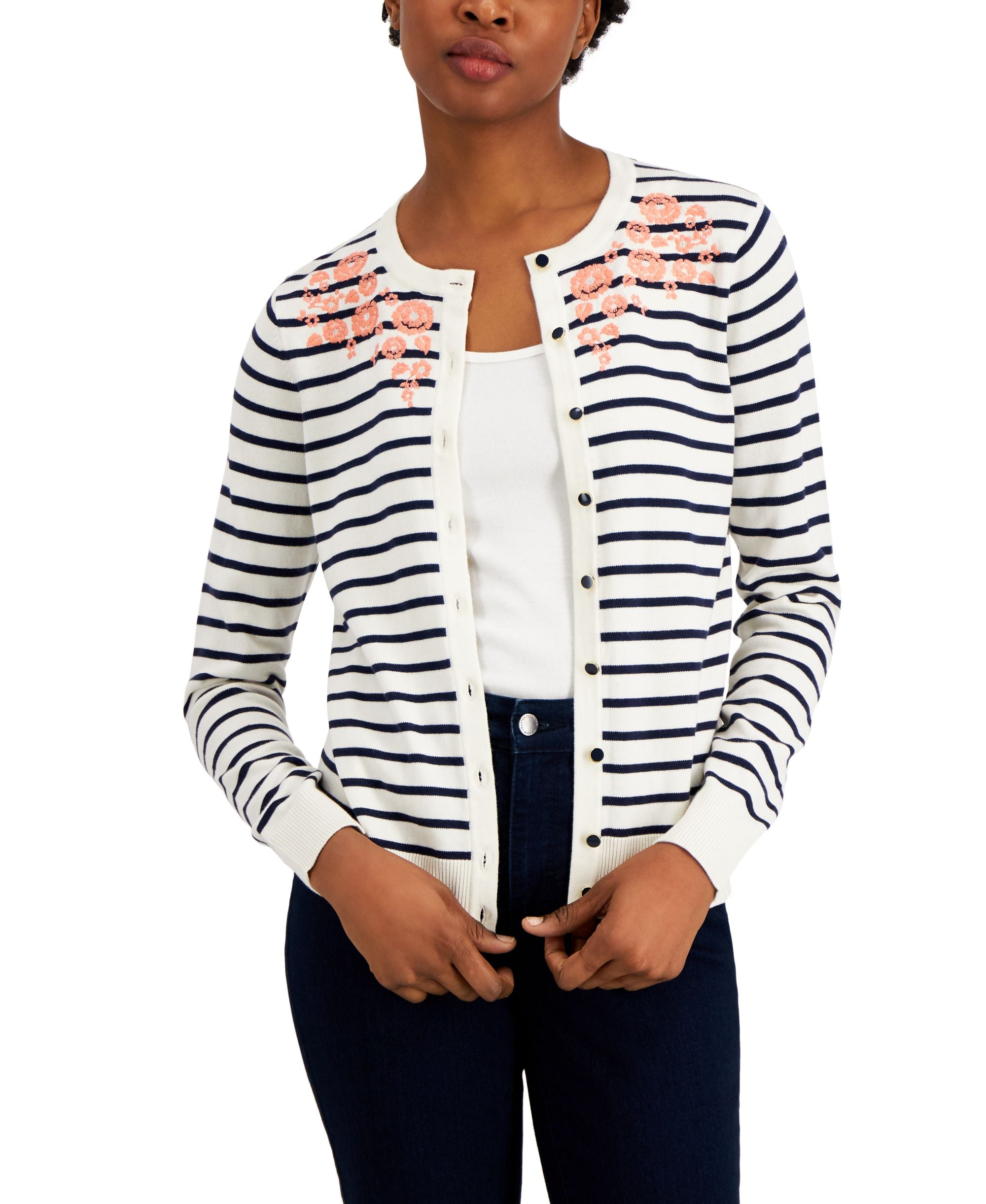Charter Club Embroidered Stripe Cardigan