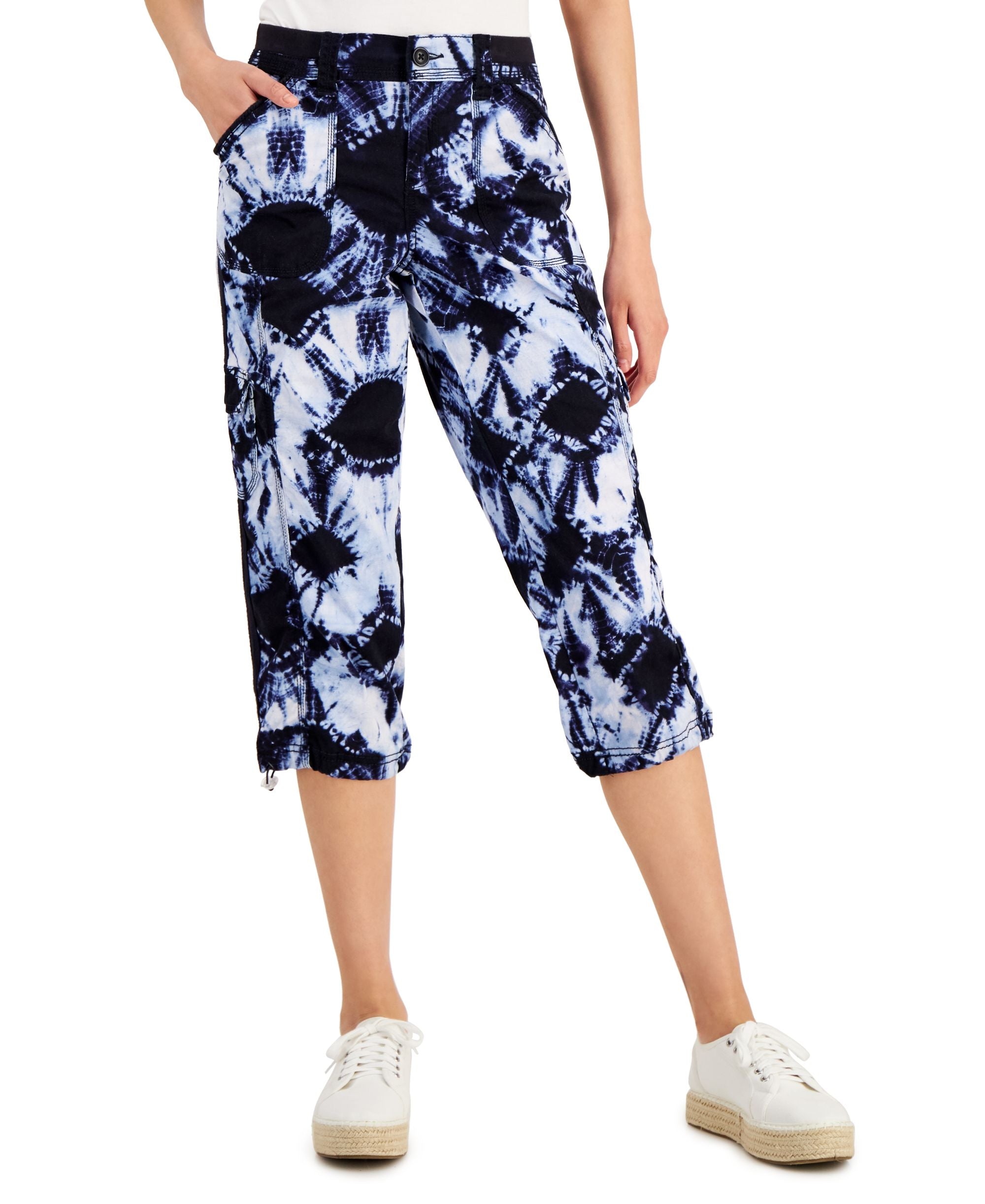 Style & Co Womens Printed Bungee Capri Pants