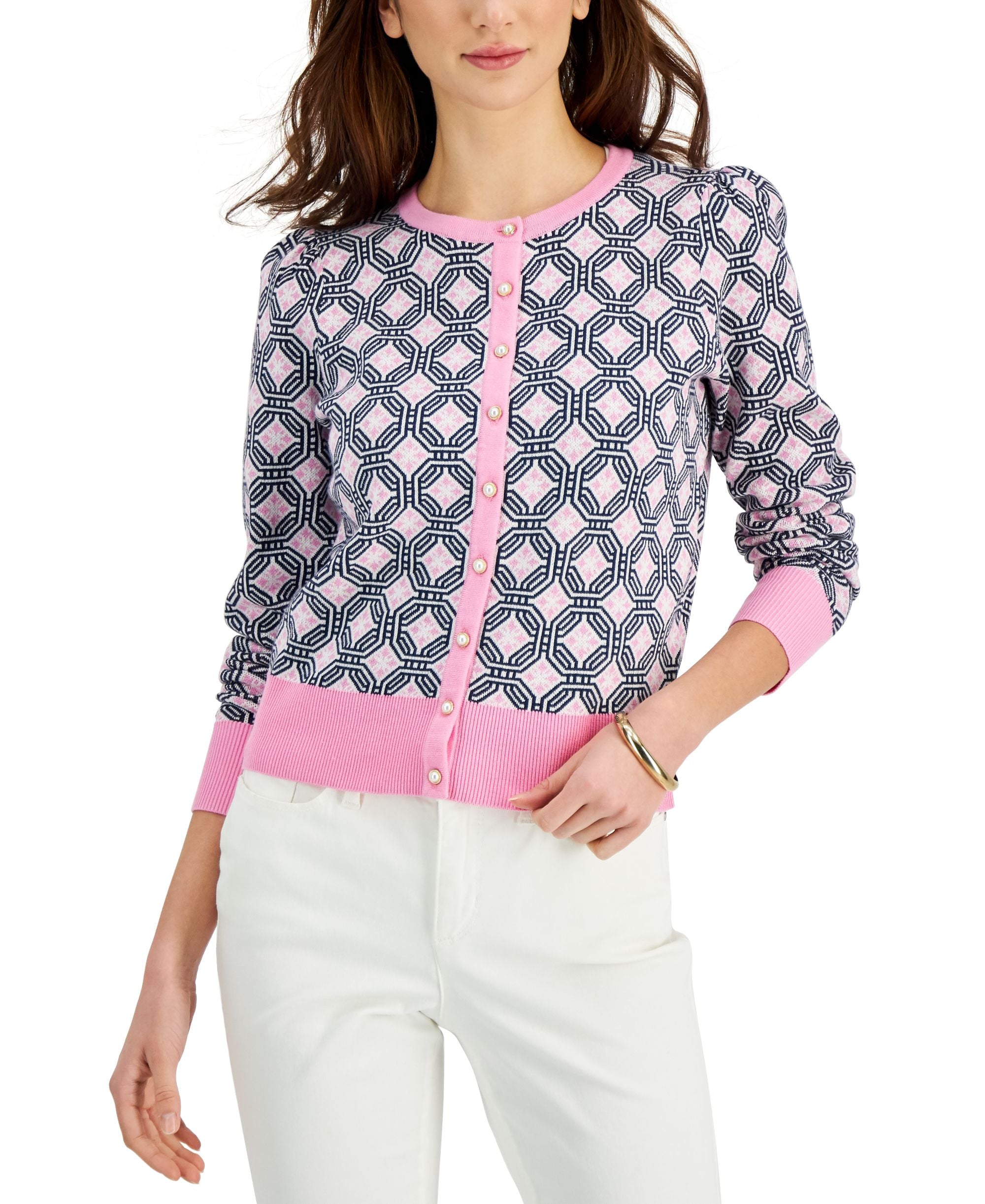 Charter Club Printed Button Down Cardigan Sweater