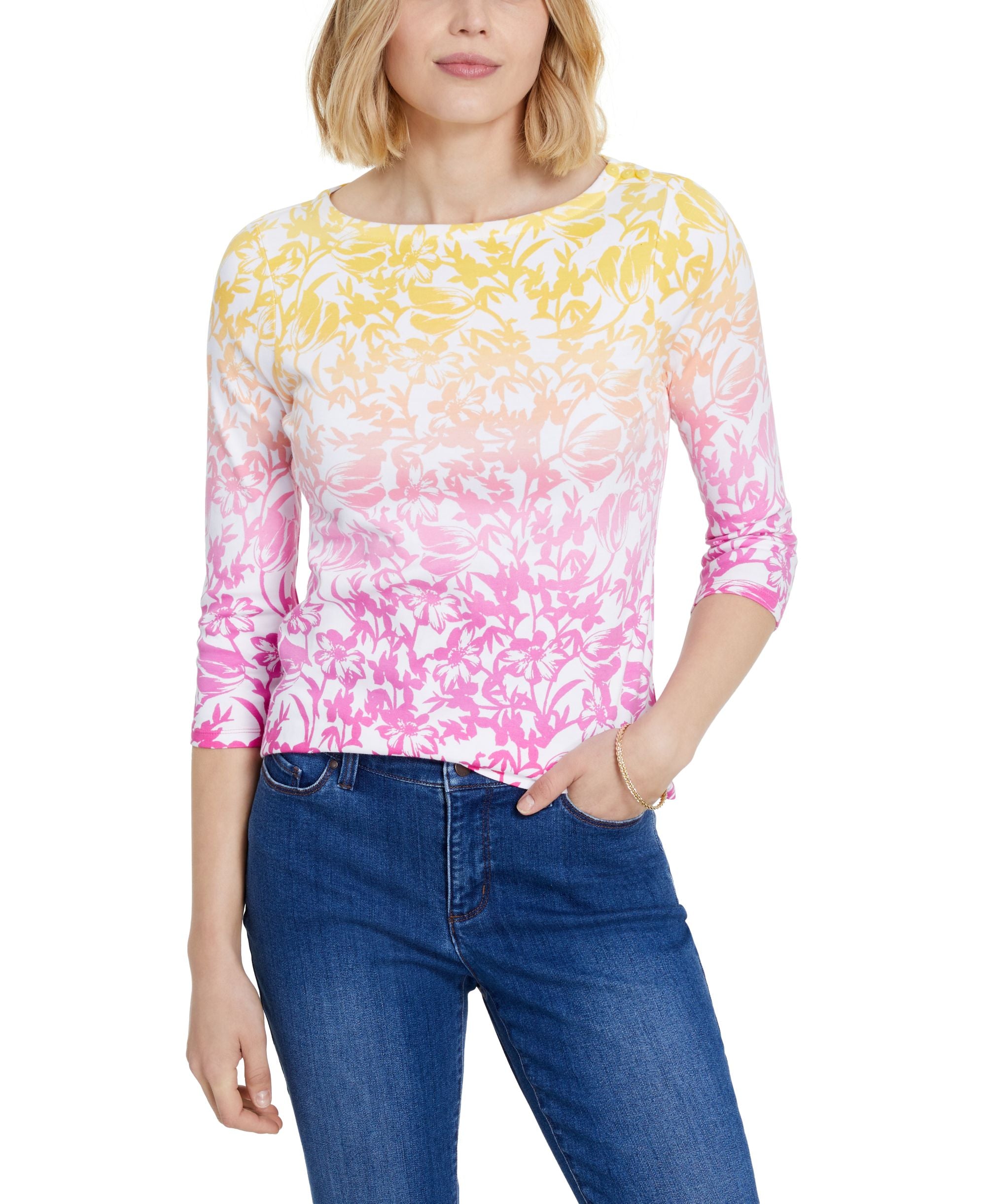 Charter Club Cotton Printed Boat Neck Top