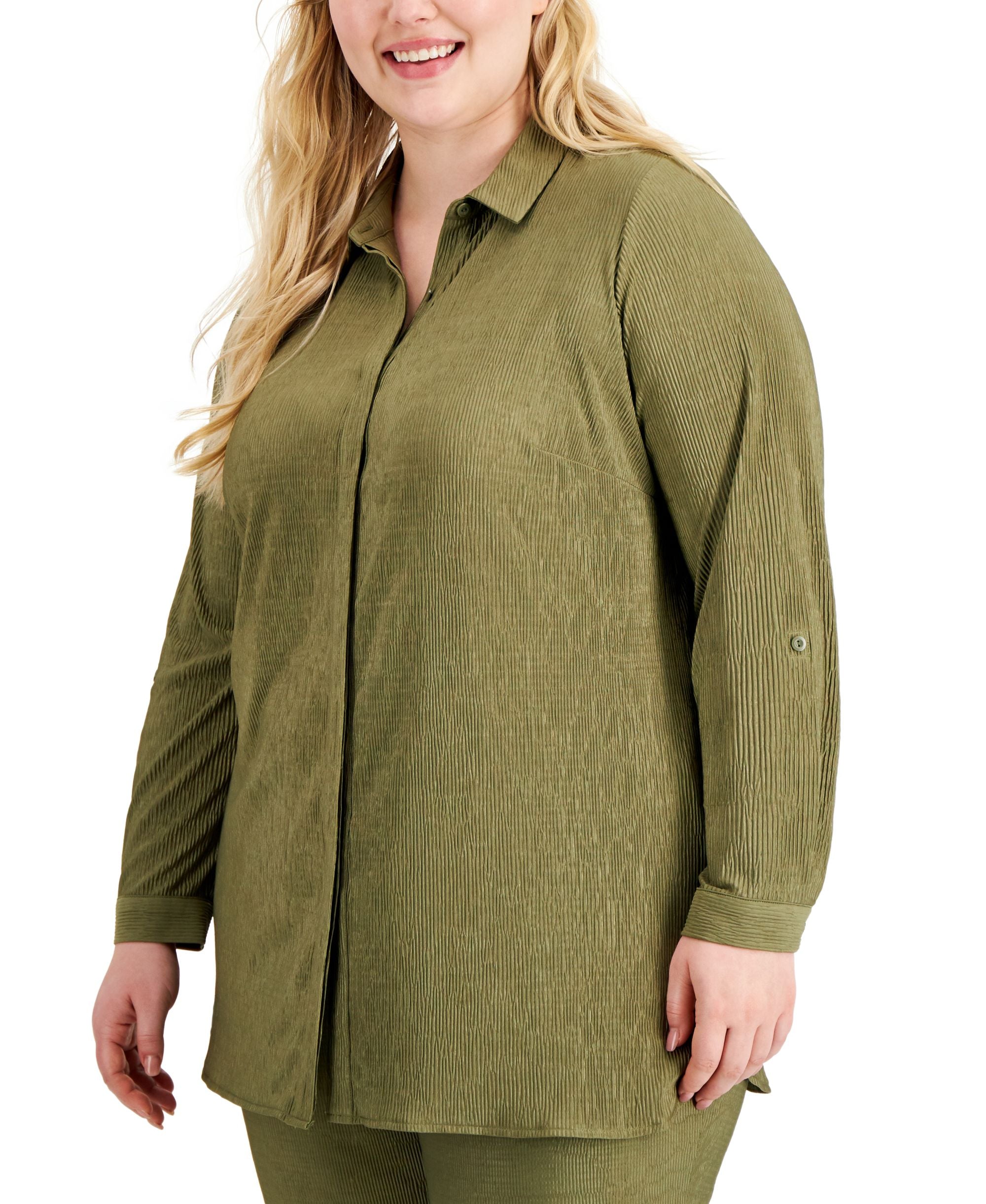 Alfani Plus Size Textured Button Front Top