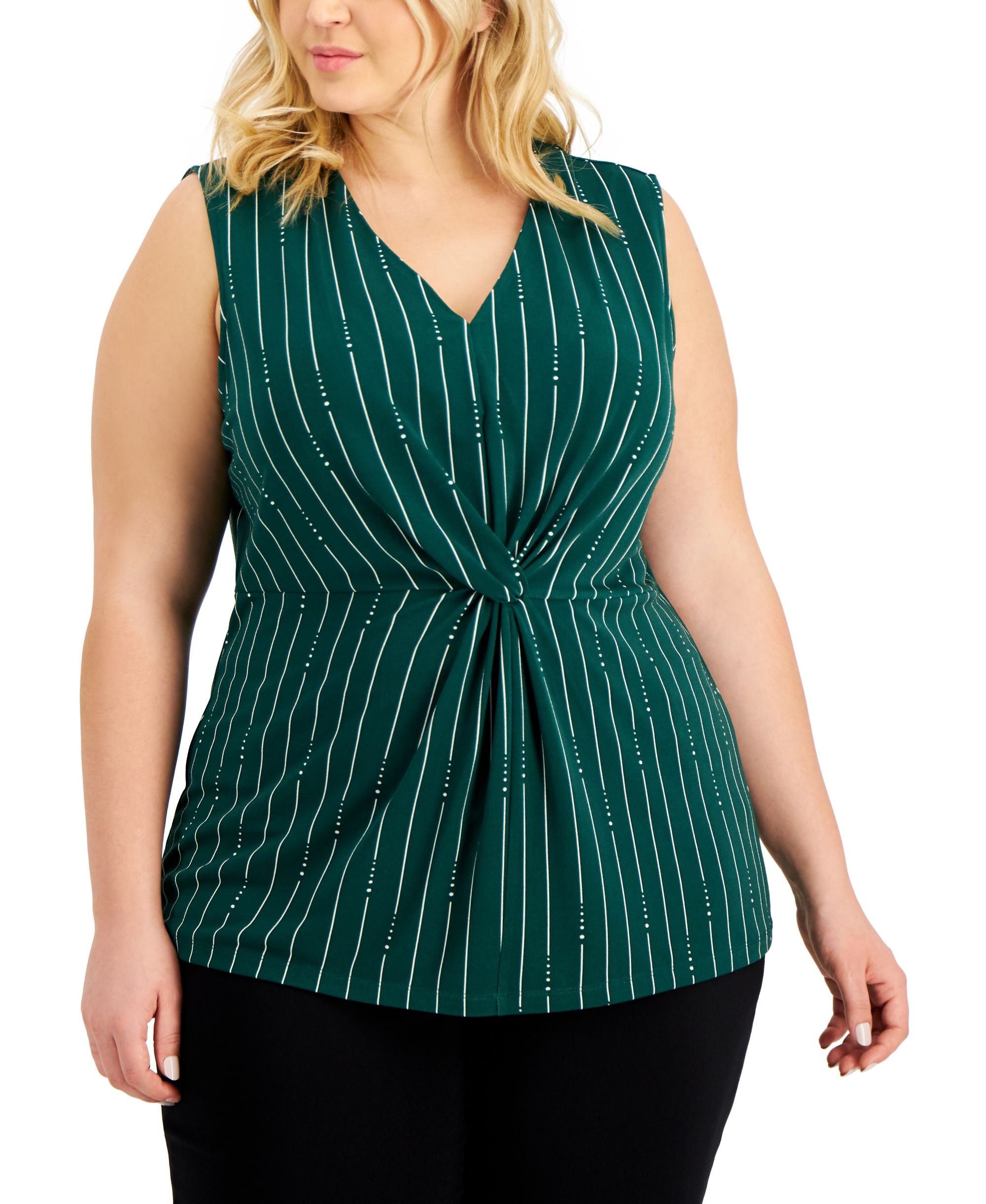 Alfani Plus Size Striped Knot Front Tank Top