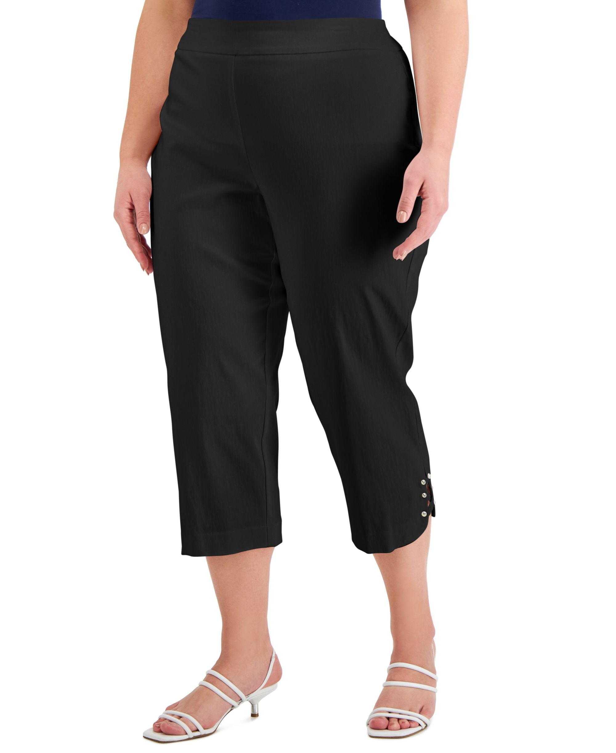 JM Collection Plus Size Lattice Hem Capri Pants