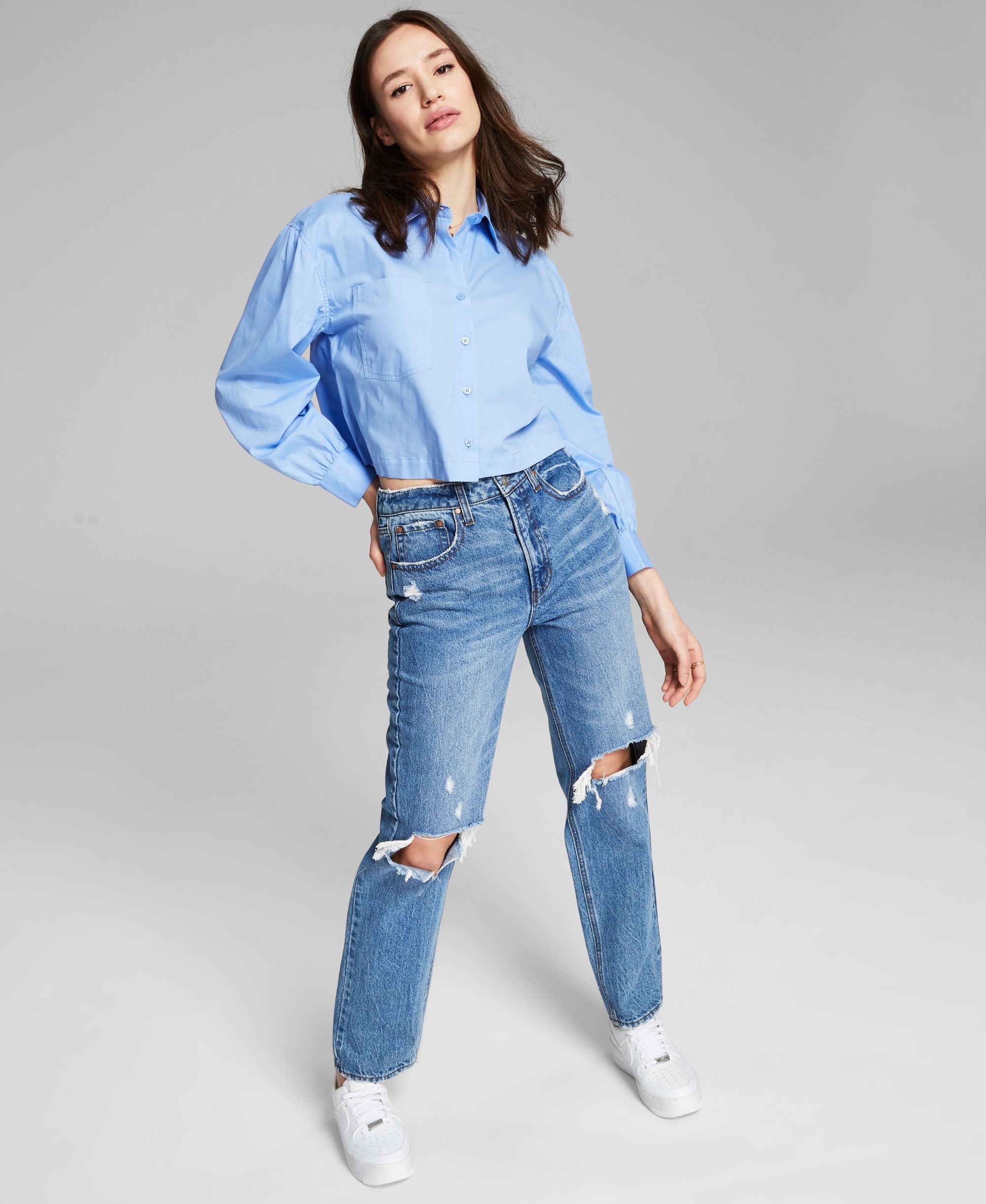 Now This Puffed Cropped Poplin Shirt