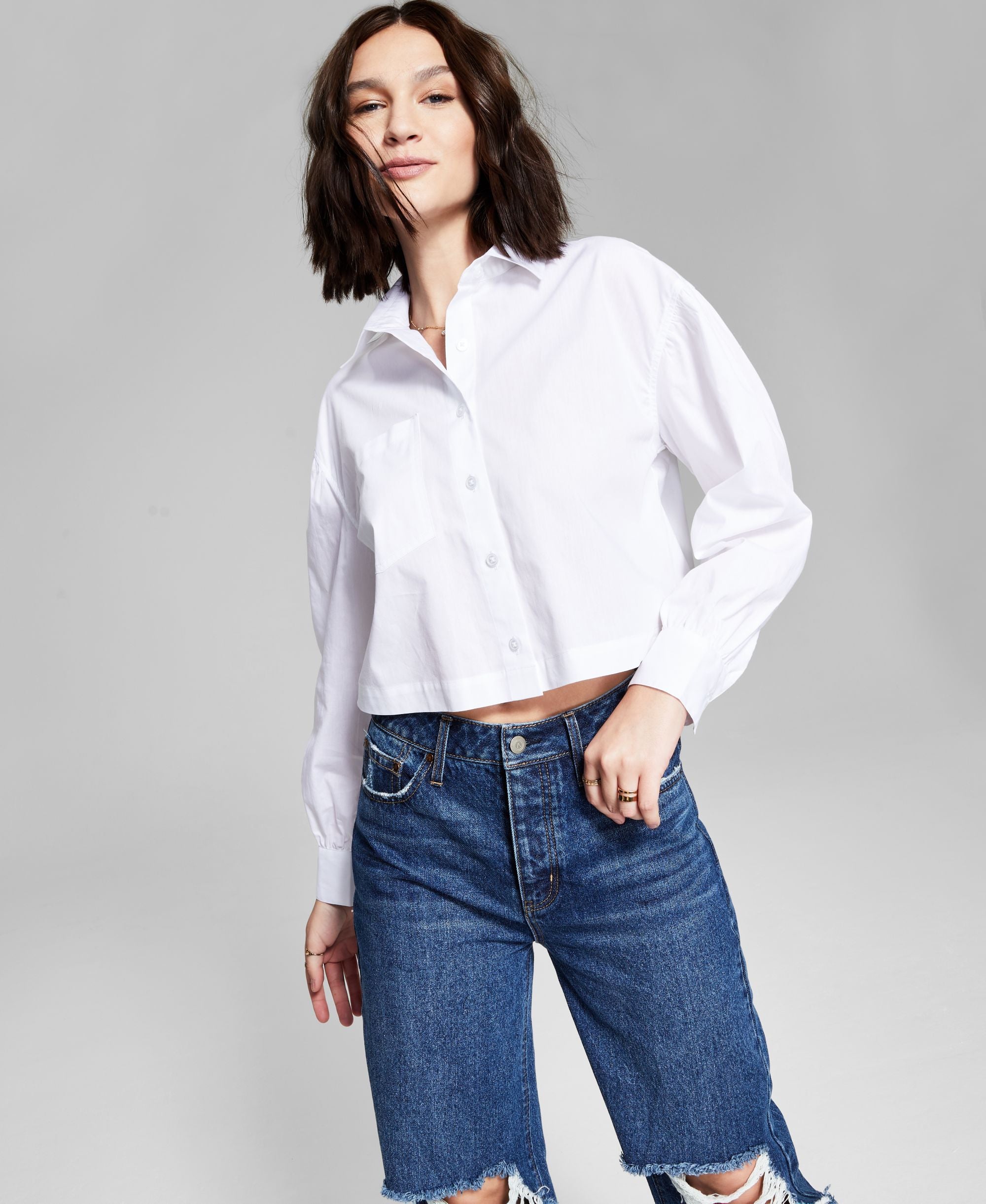 Now This Puffed Cropped Poplin Shirt