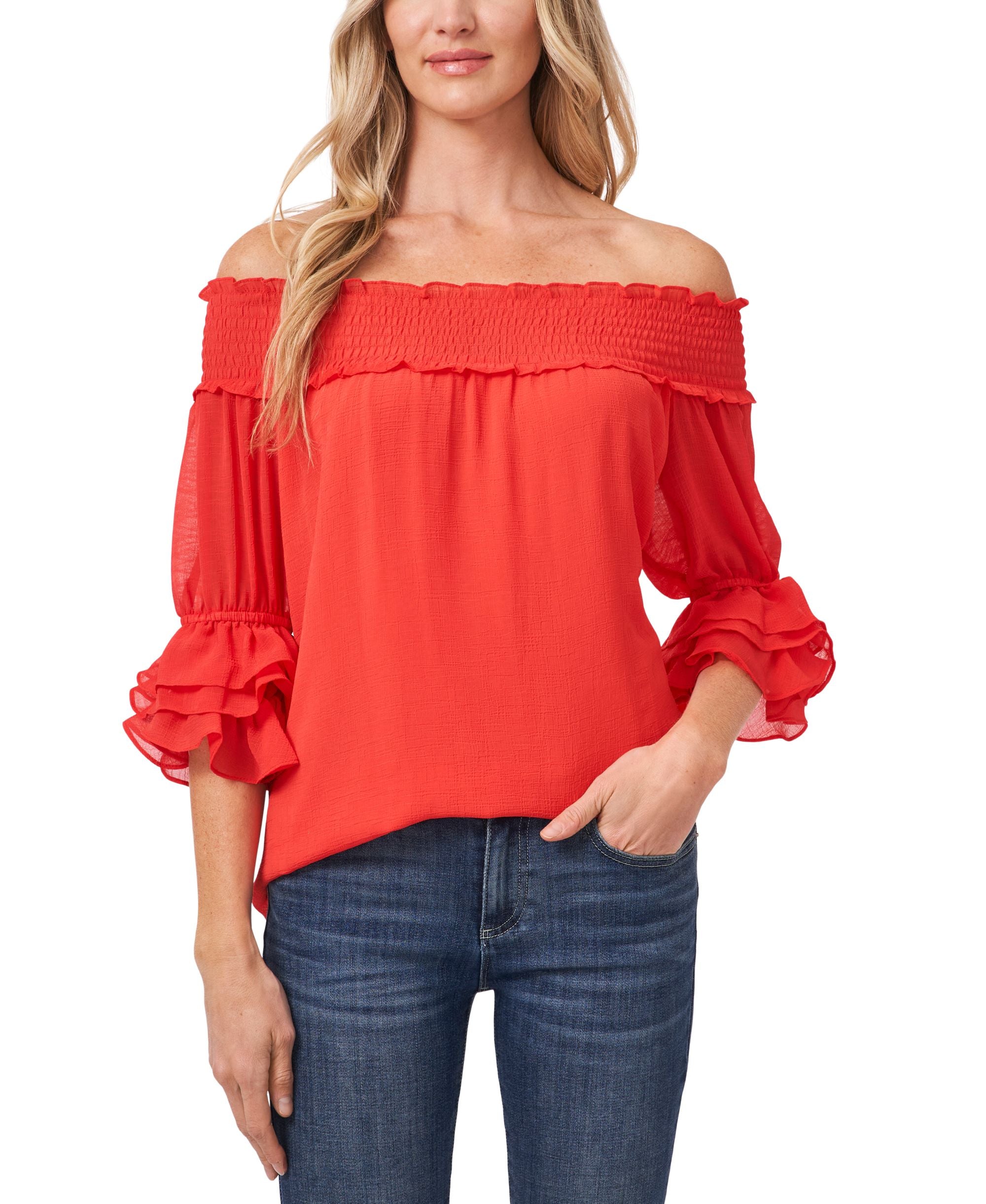 Cece Off The Shoulder Ruffled Cuff Top