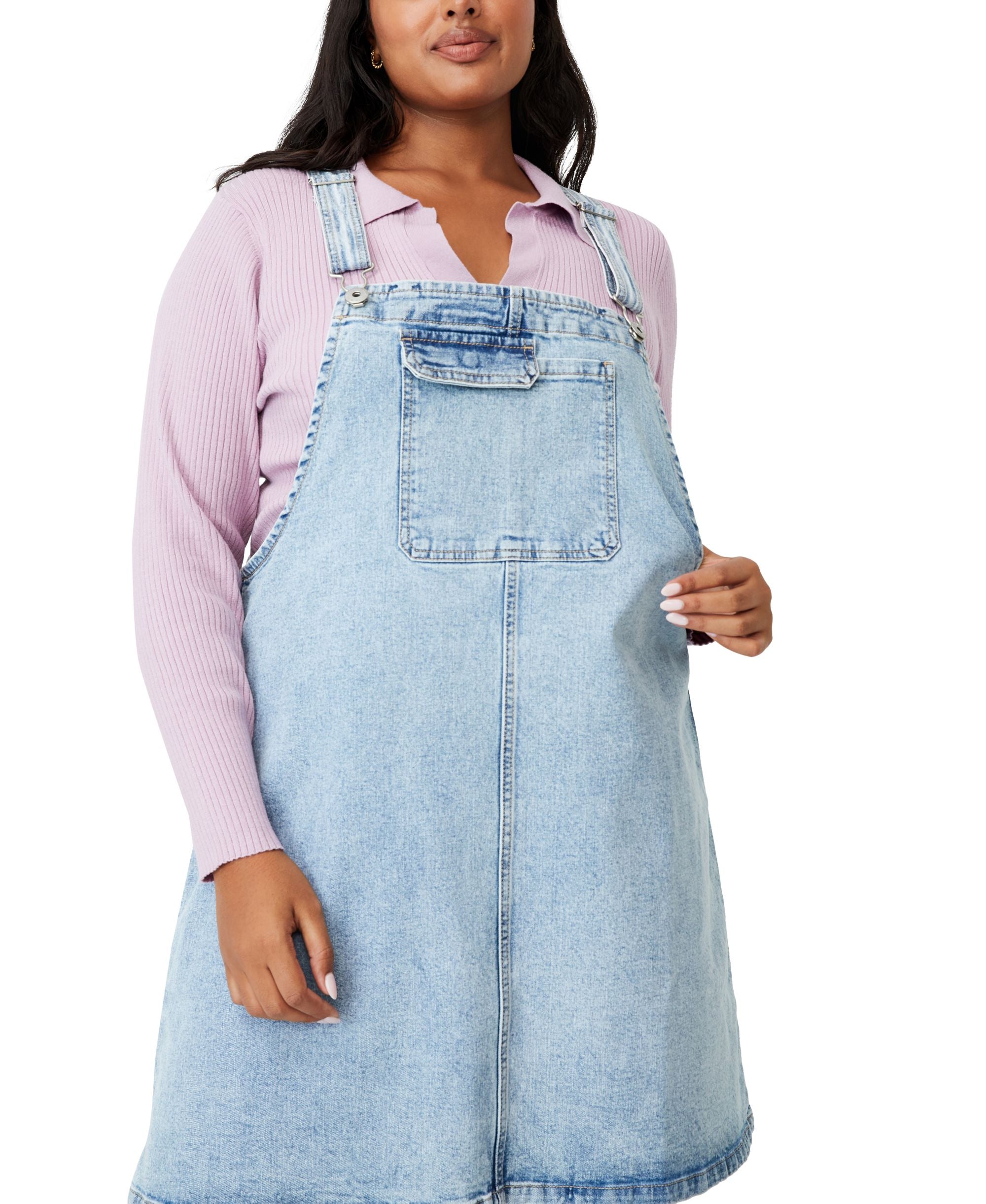 Trendy Plus Size Utility Denim Pinafore Dress