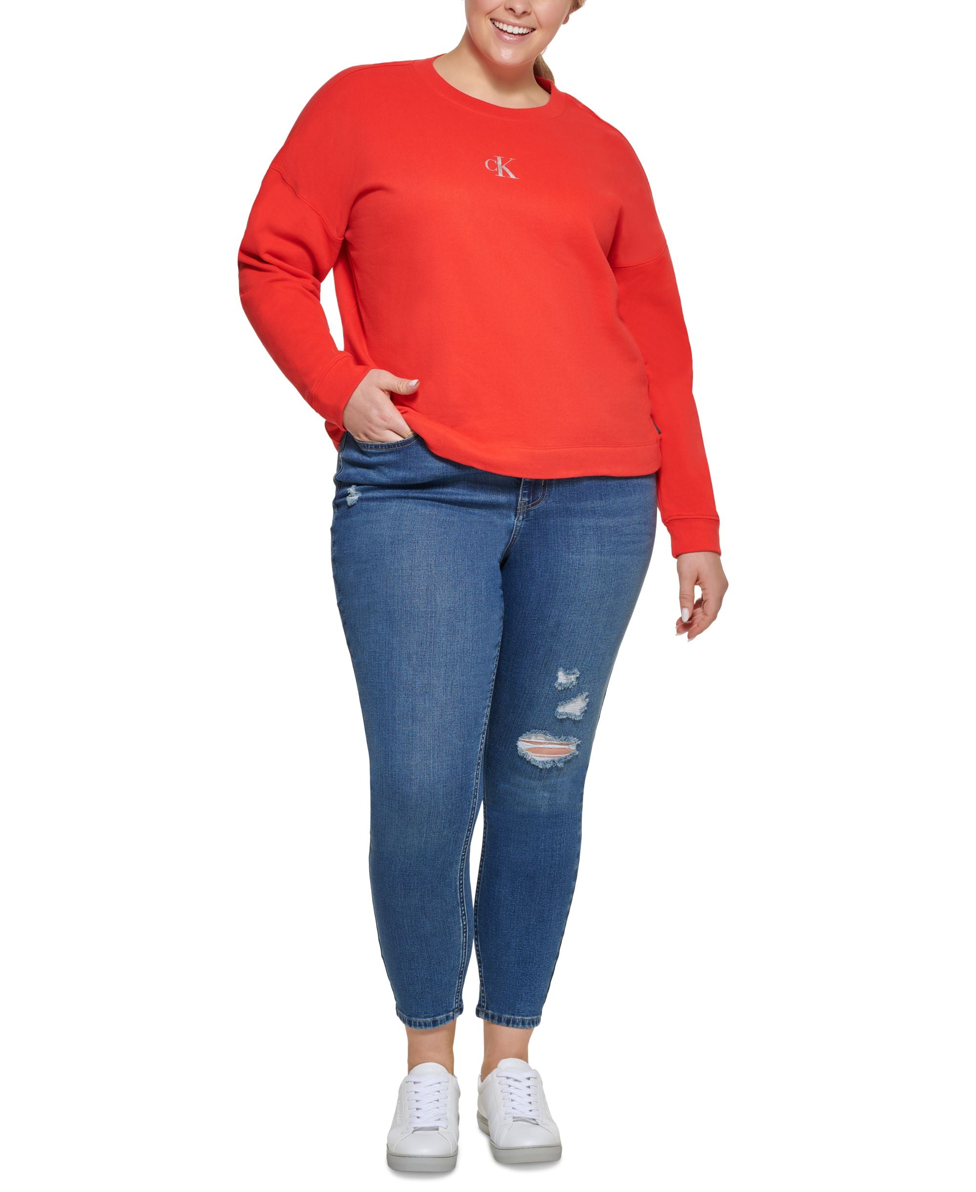Calvin Klein Jeans Trendy Plus Size Logo Long Sleeve Sweatshirt