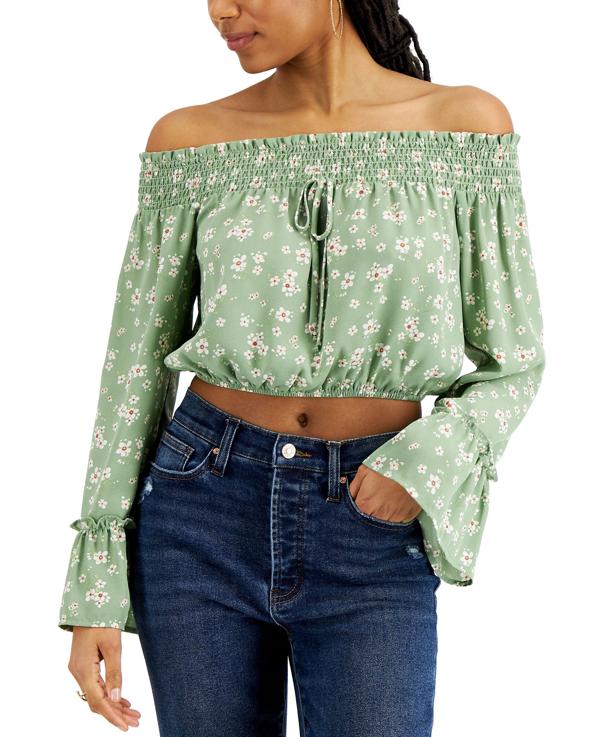 Juniors' Smocked Off-The-Shoulder Top