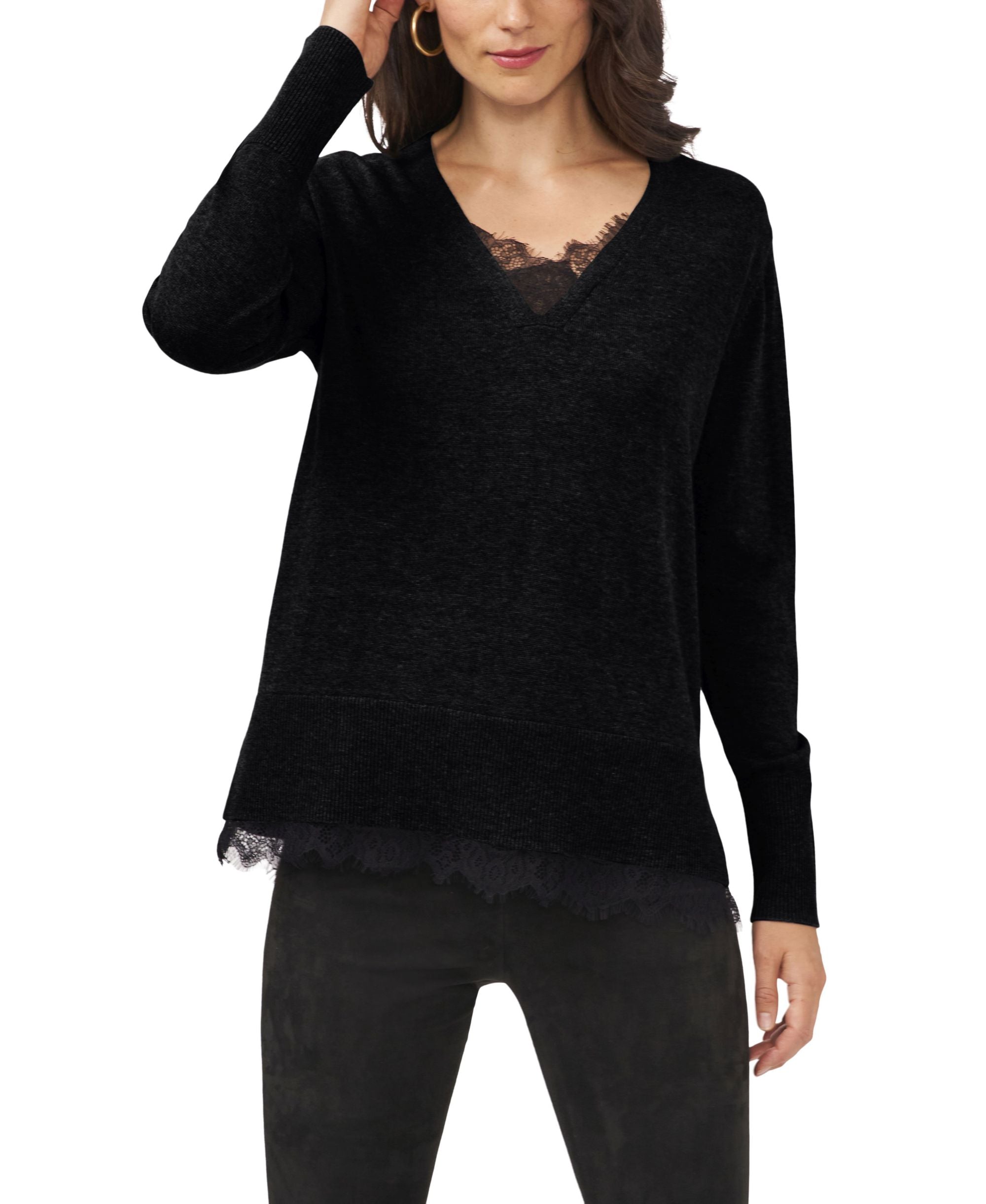 Sam Jess Lace Trim V Neck Sweater