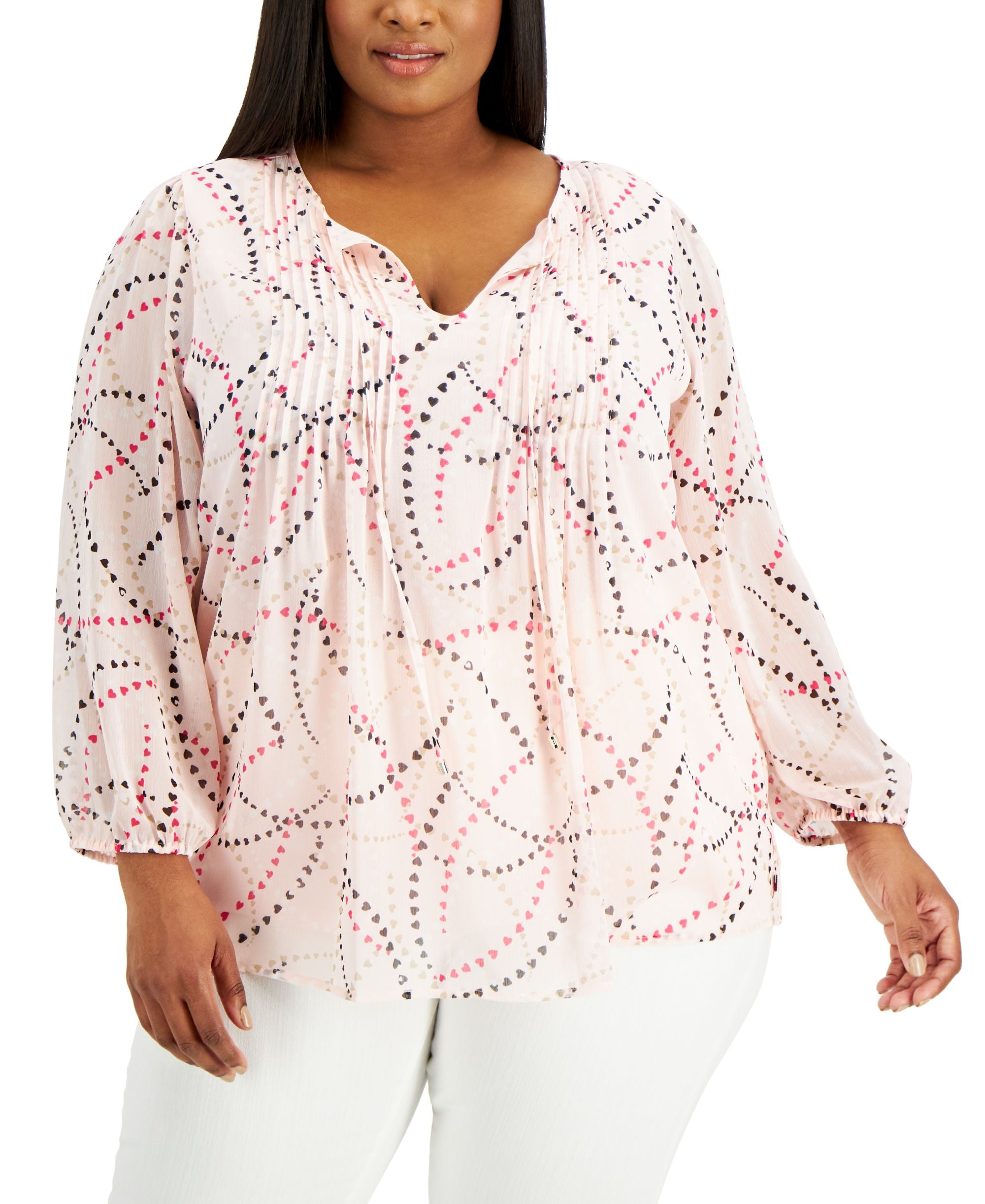 Plus Size Printed Pintucked Top