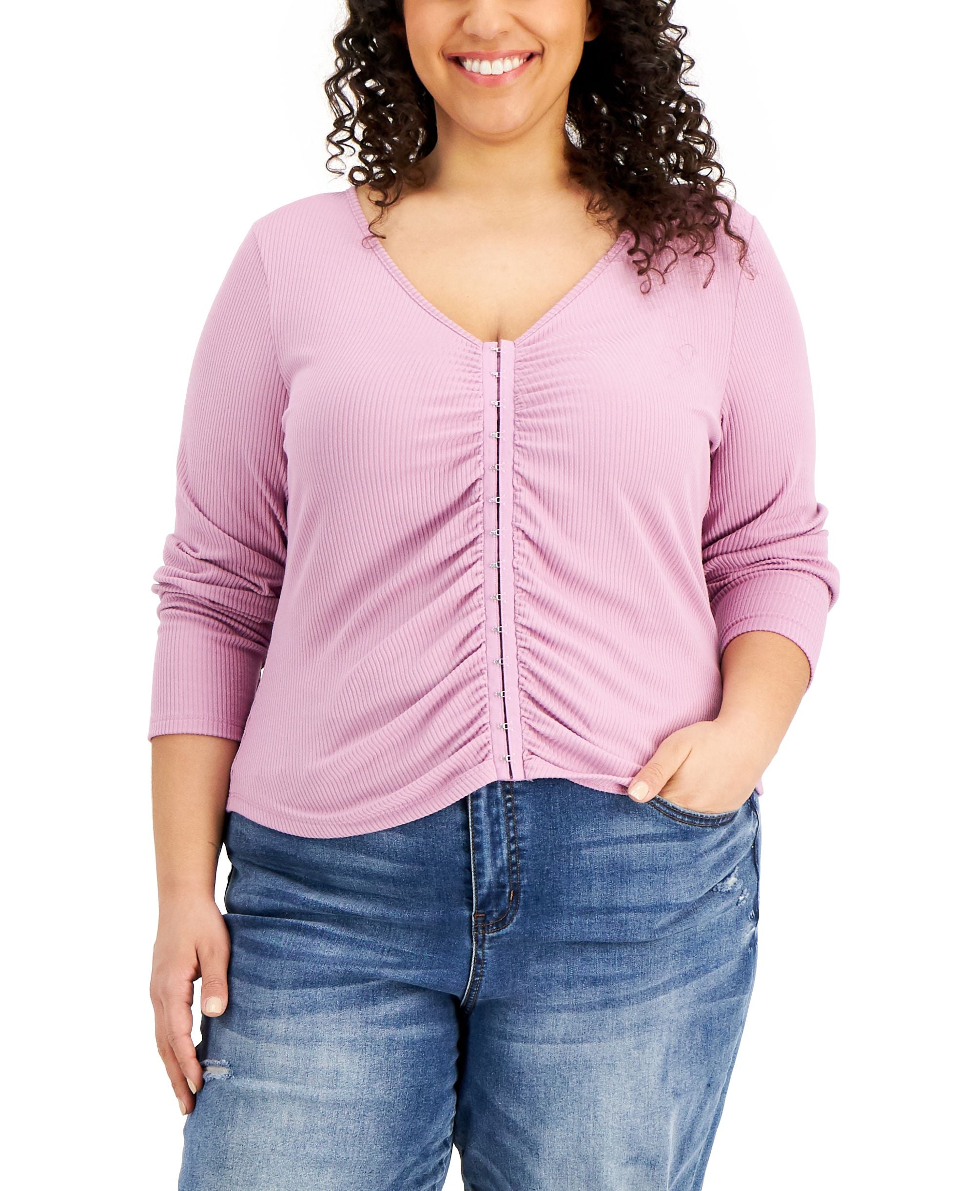 Hippie Rose Trendy Plus Size Ruched Hook-and-Eye-Front Top