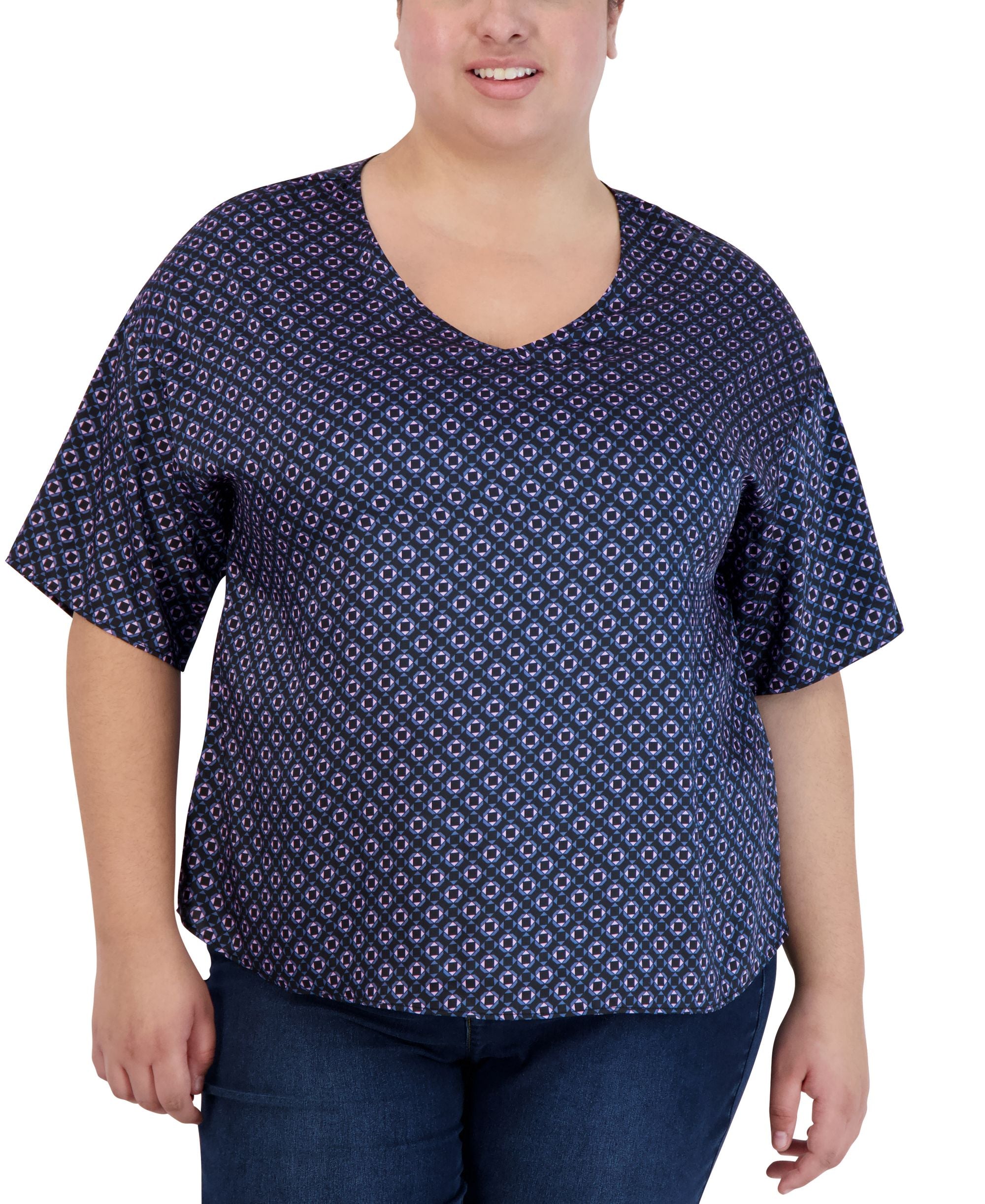 Jone New York Plus Size Satin Printed Top
