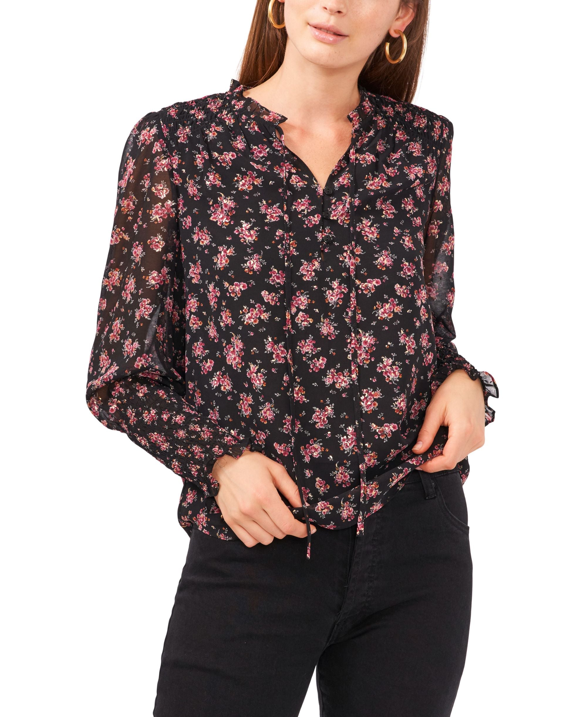 Smock Sleeve Tie Front Top