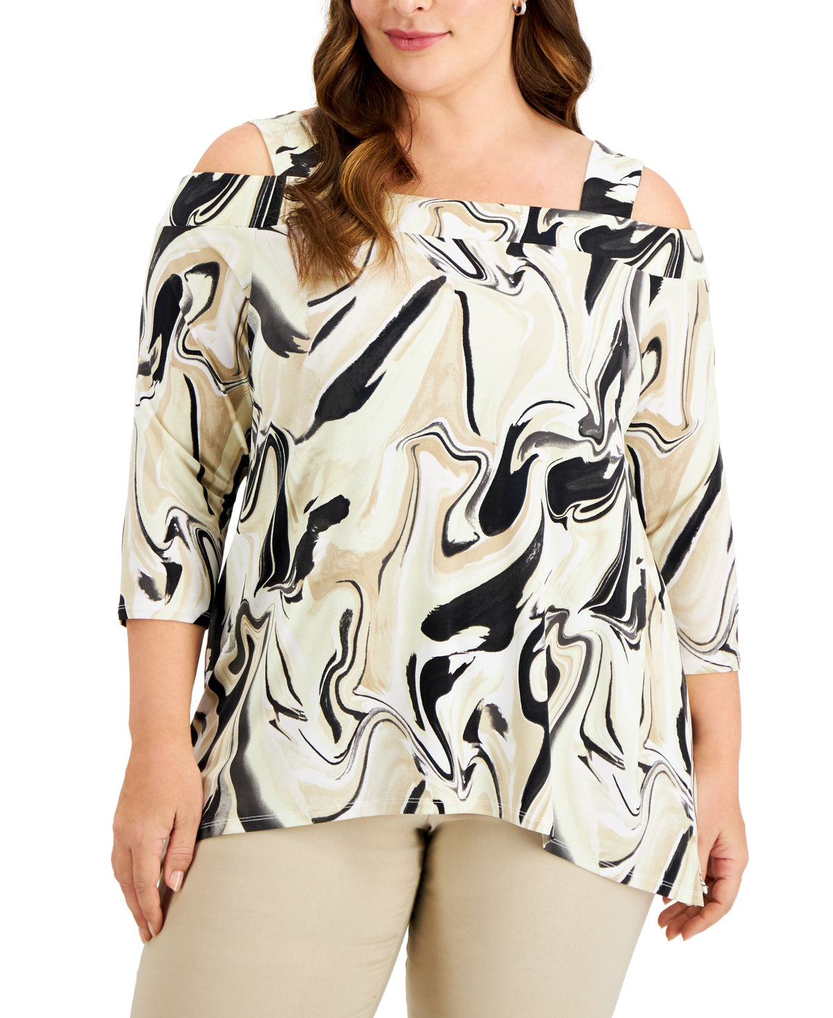 JM Collection Plus Size Printed 3/4 Sleeve Top
