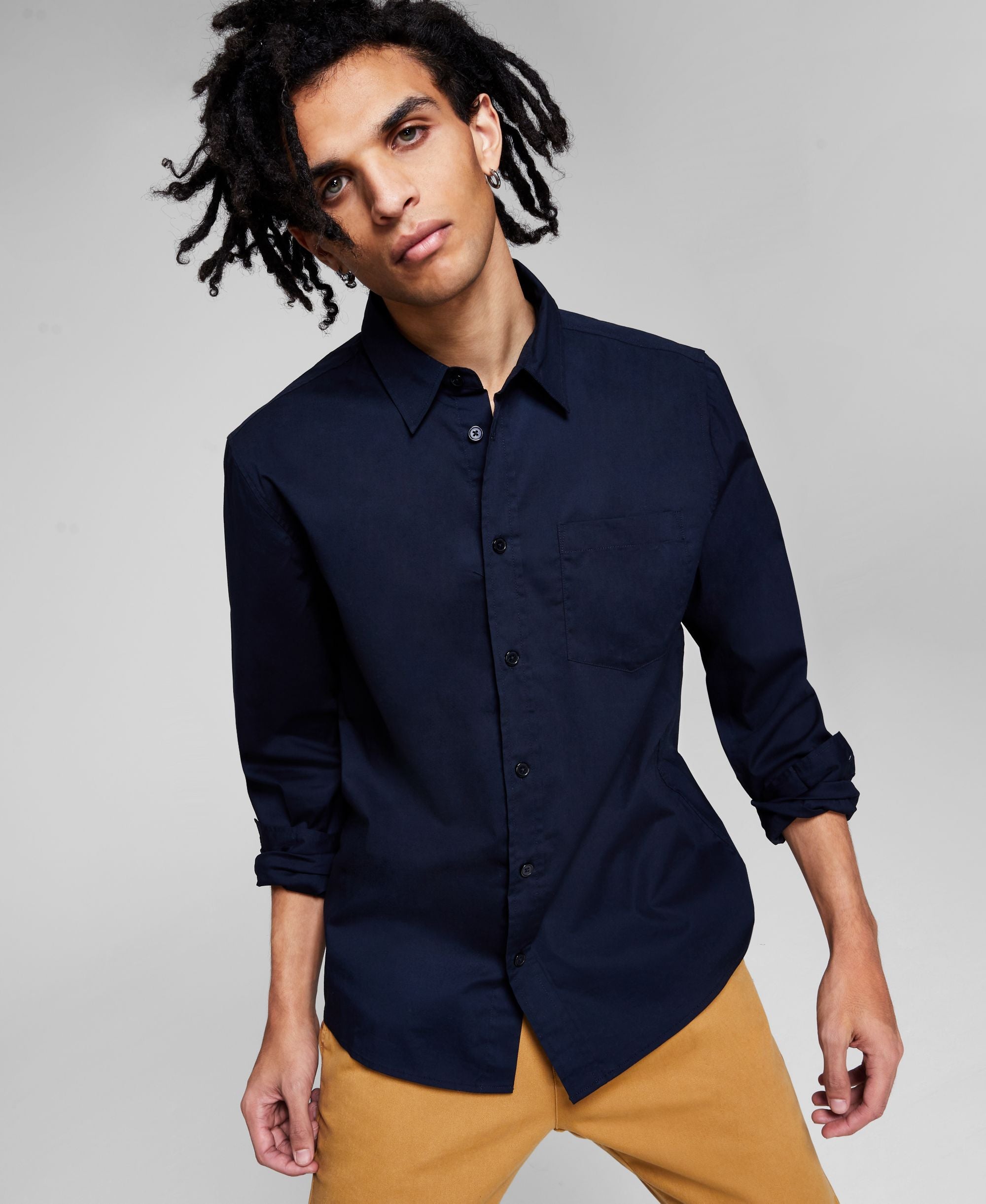 Men's Poplin Long-Sleeve Button-Up Shirt