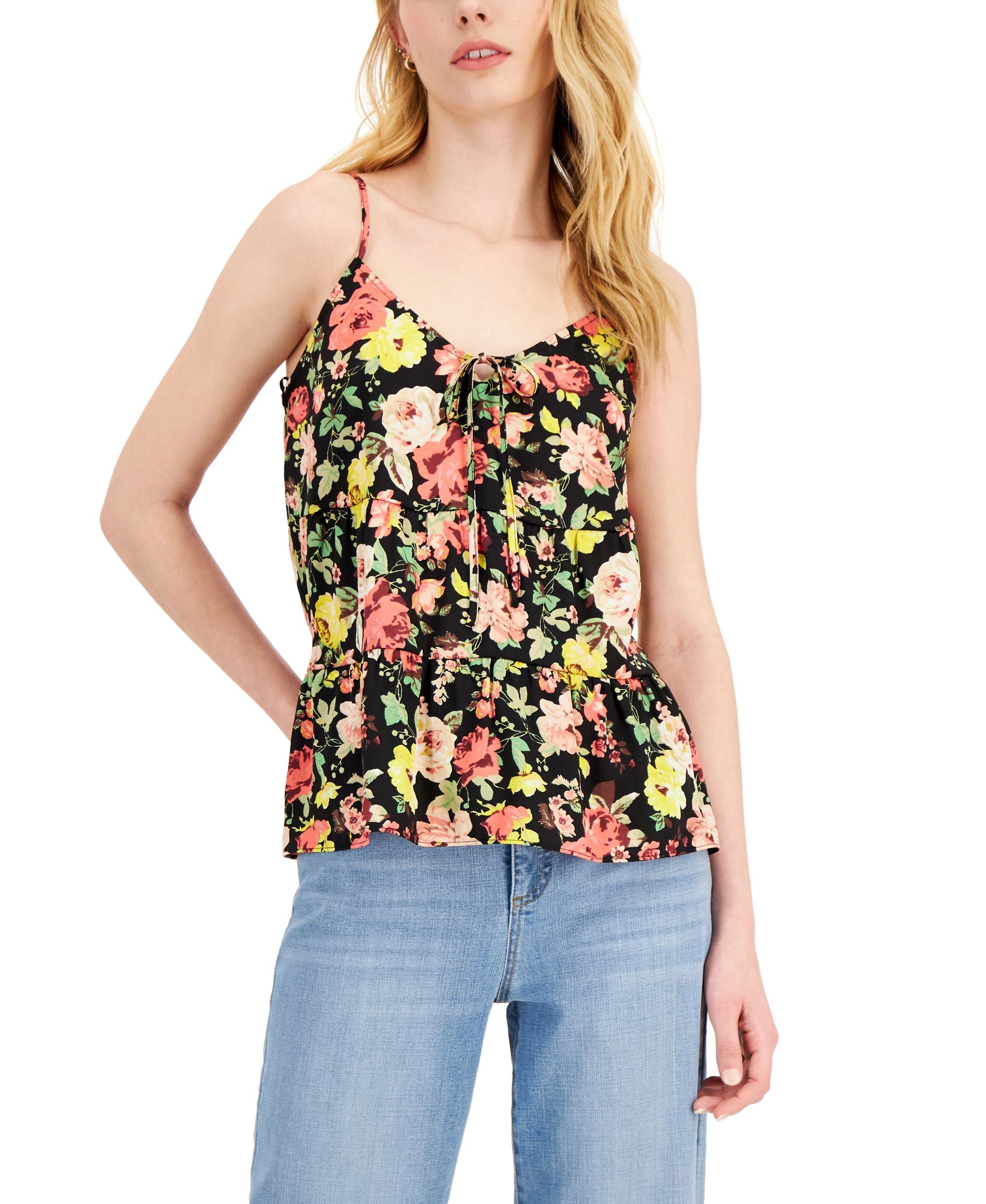 INC International Concepts Petite Floral Print Tiered Tank