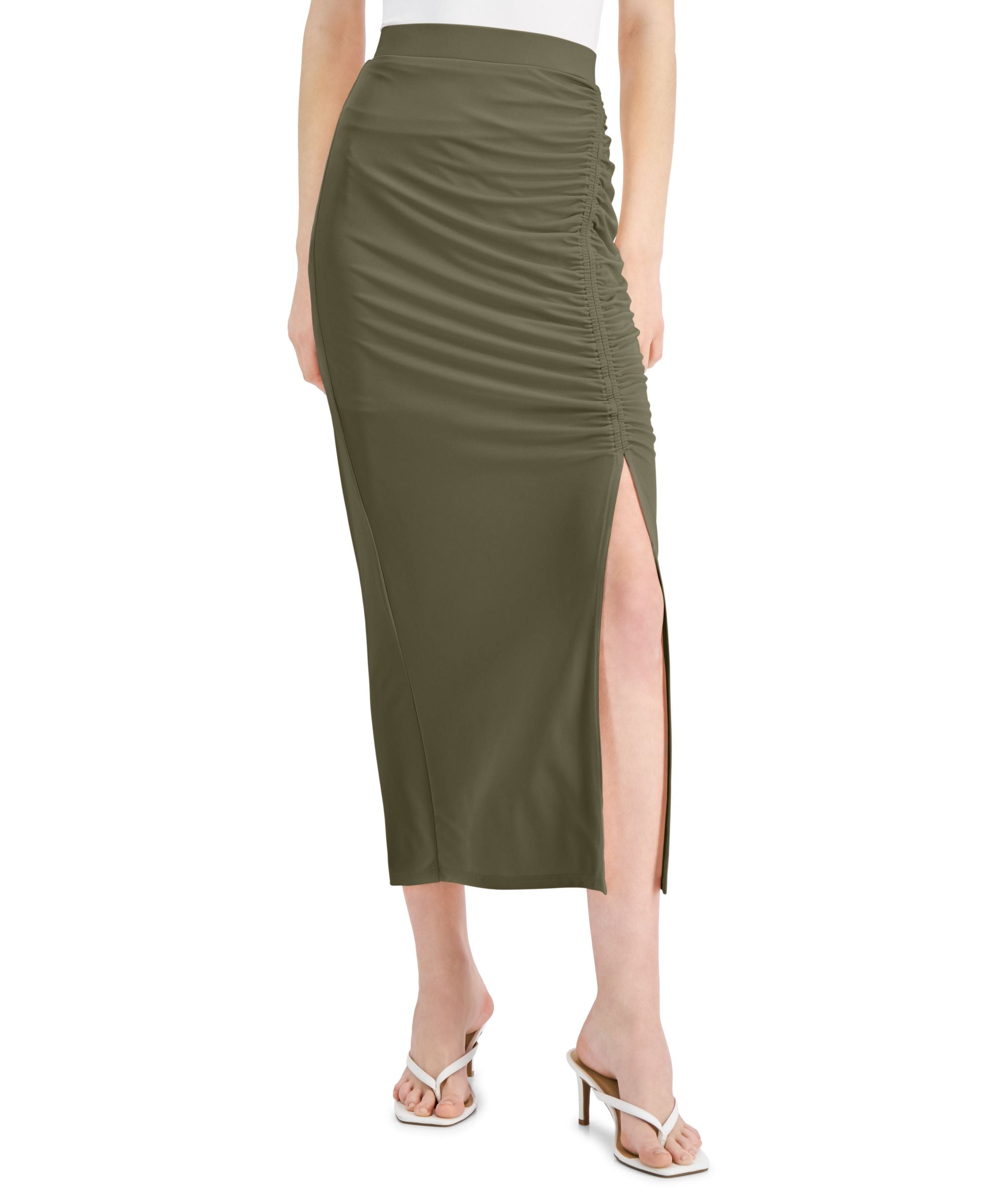 INC International Concepts Womens Ruched Slit Midi Skirt