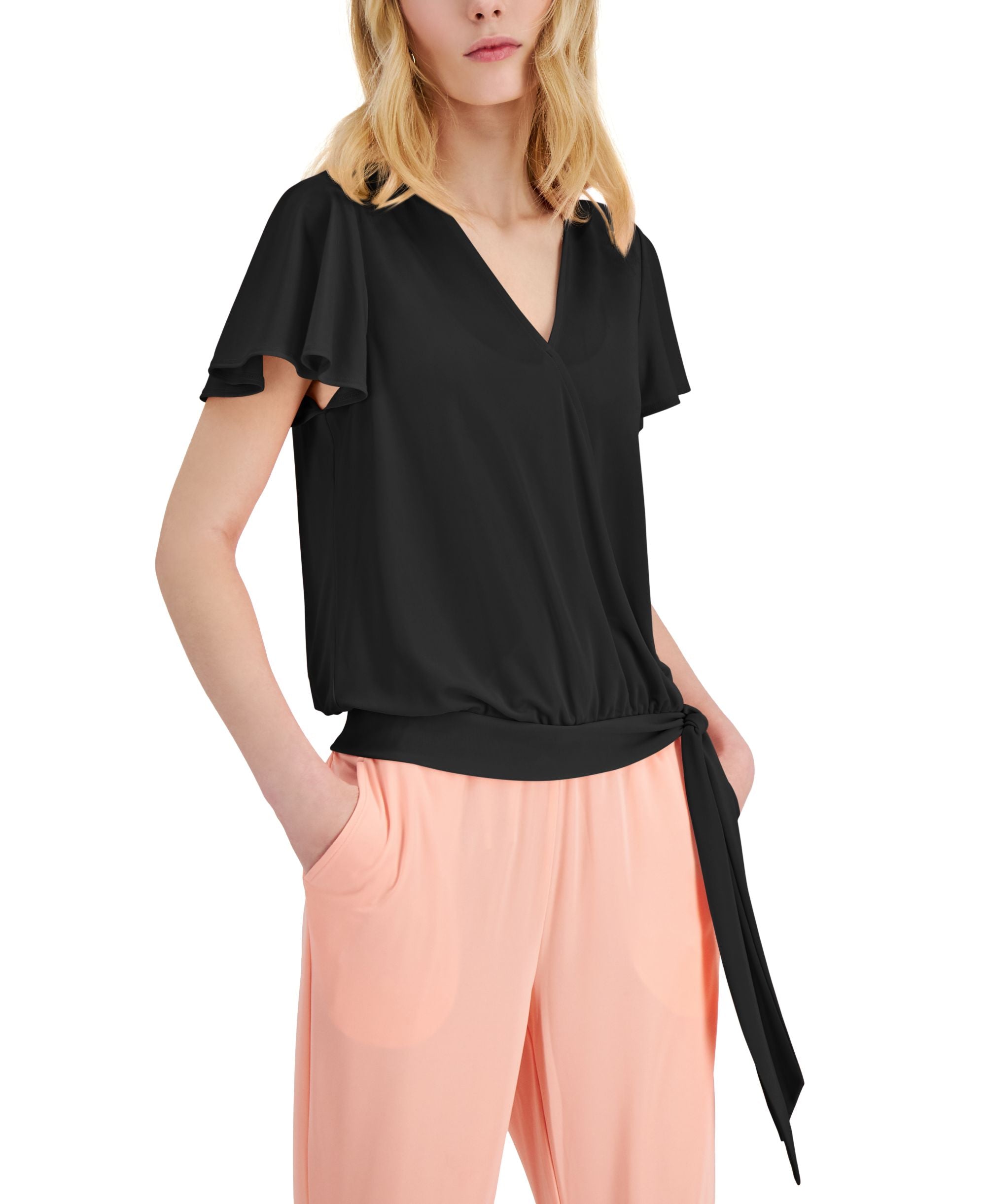 INC International Concepts Womens Surplice Side Tie Top