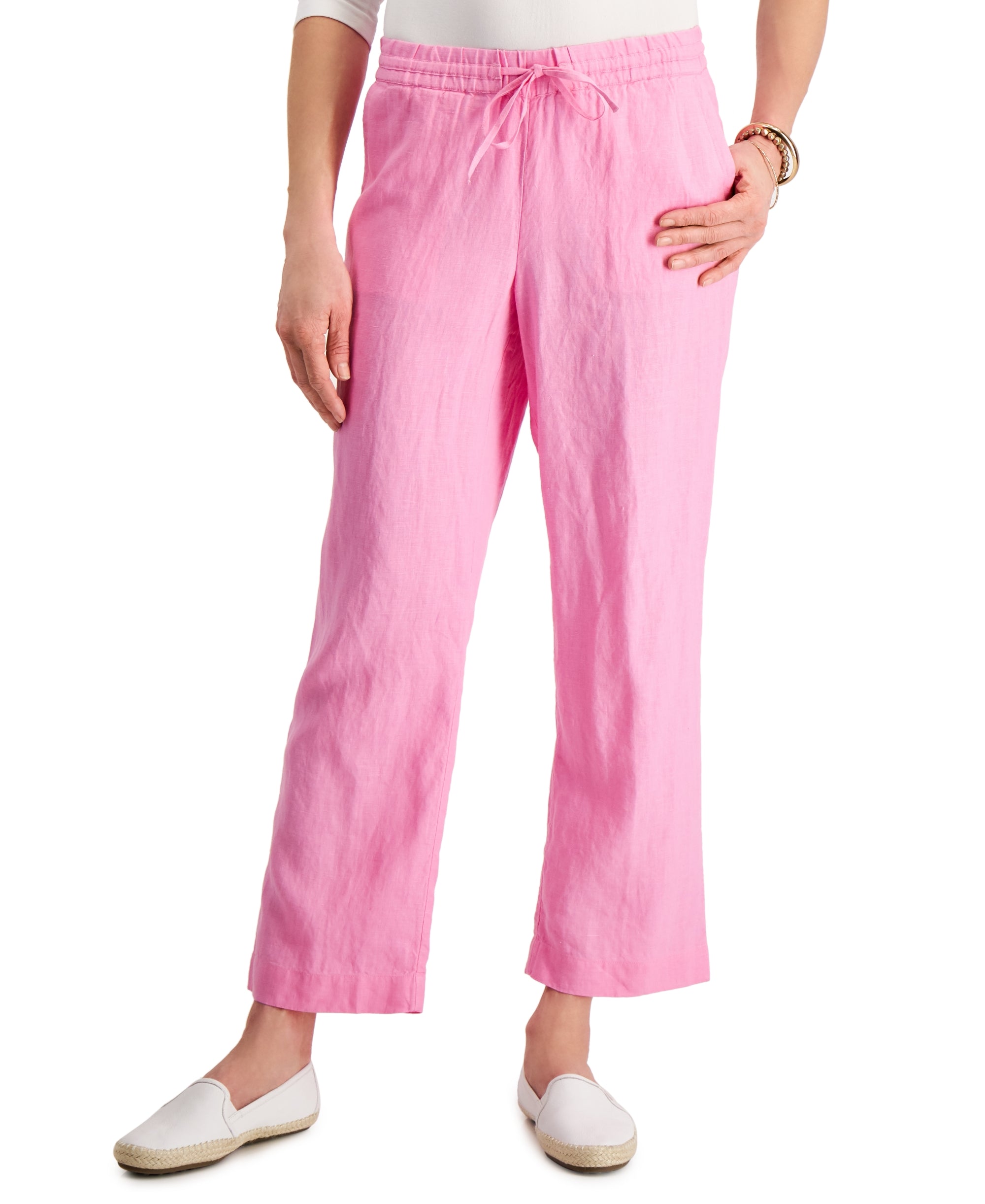 Petite 100% Linen Drawstring Pants