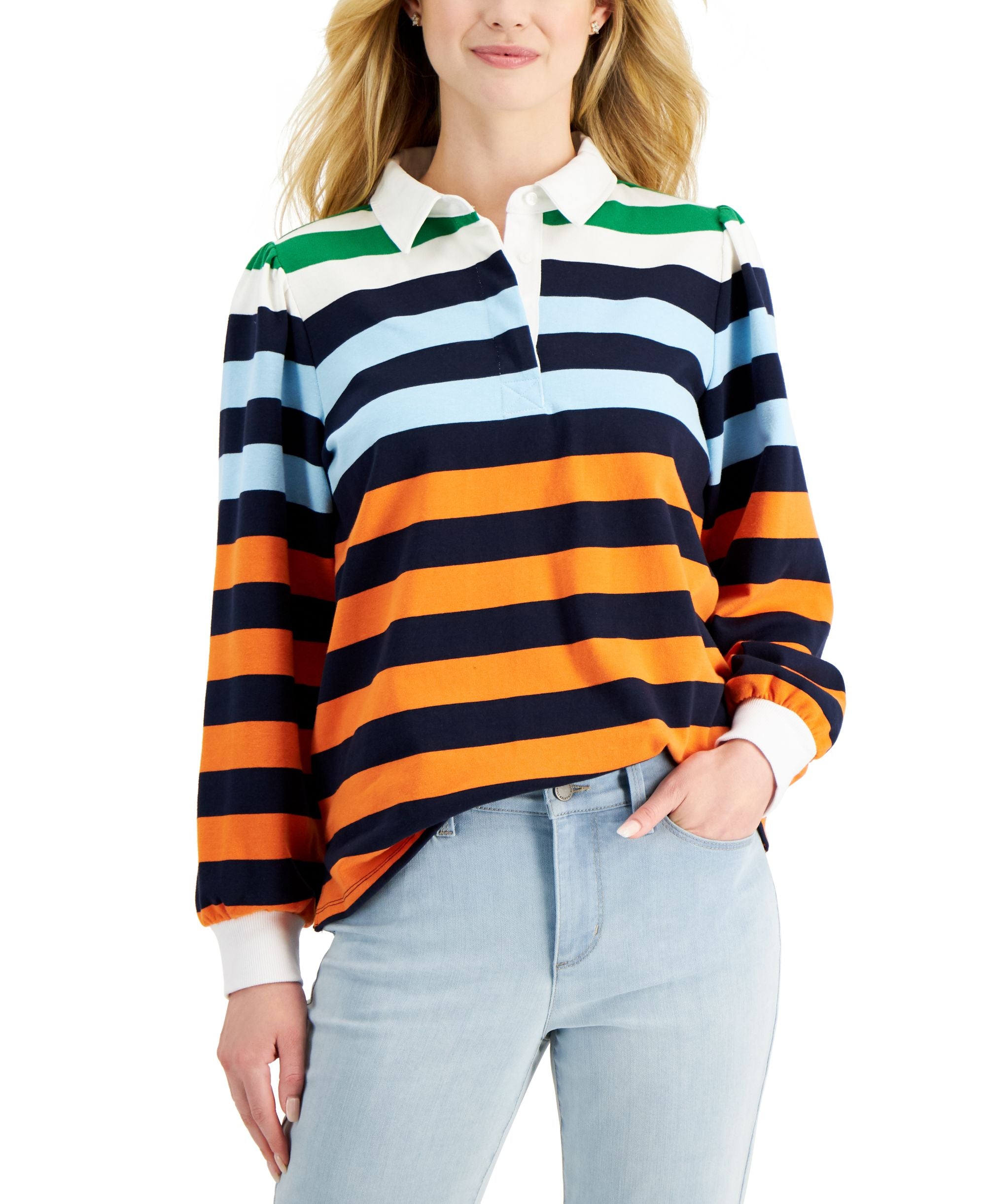Charter Club Womens Striped Rugby Knit Polo Top