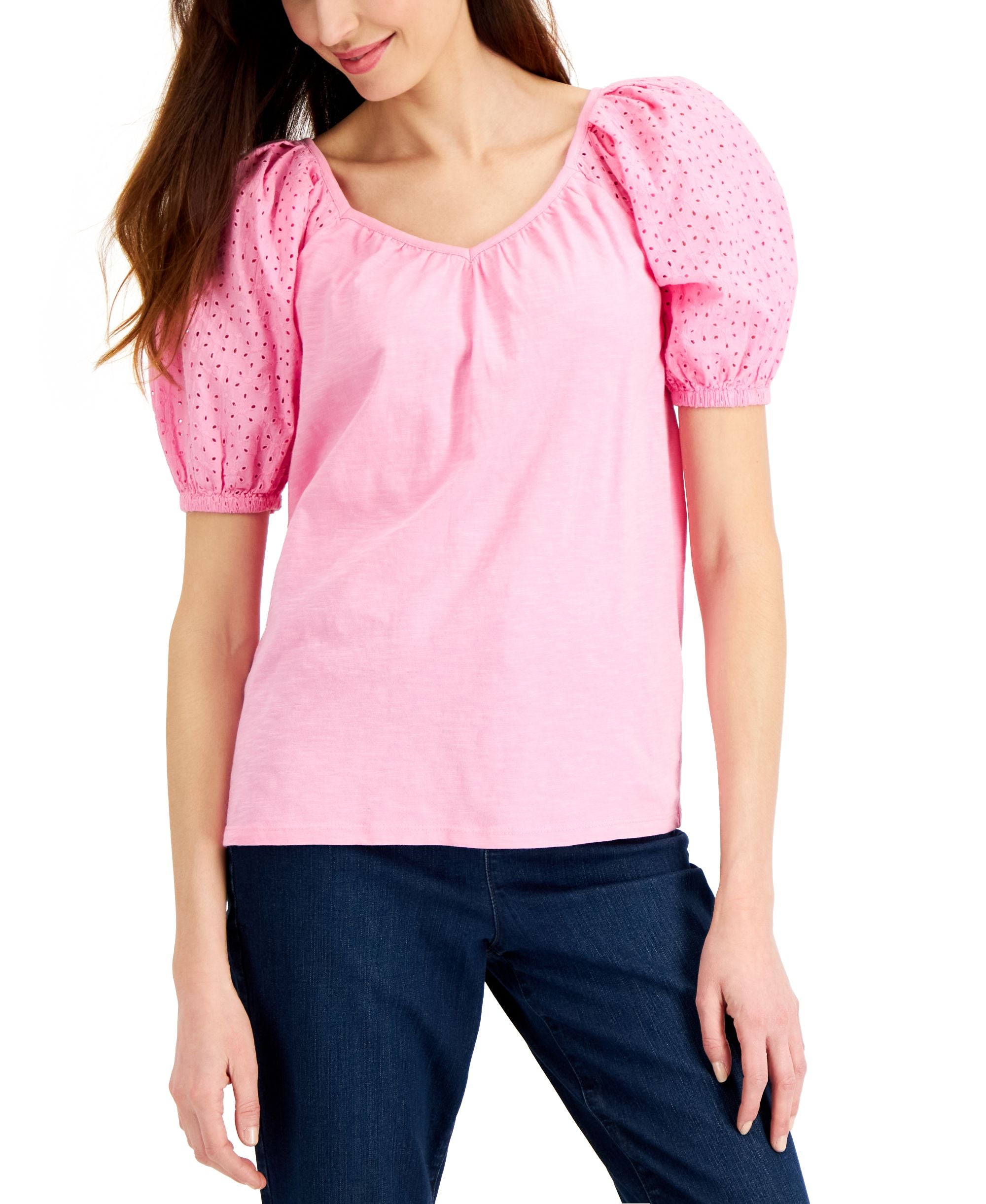 Charter Club Eyelet Sleeve Top
