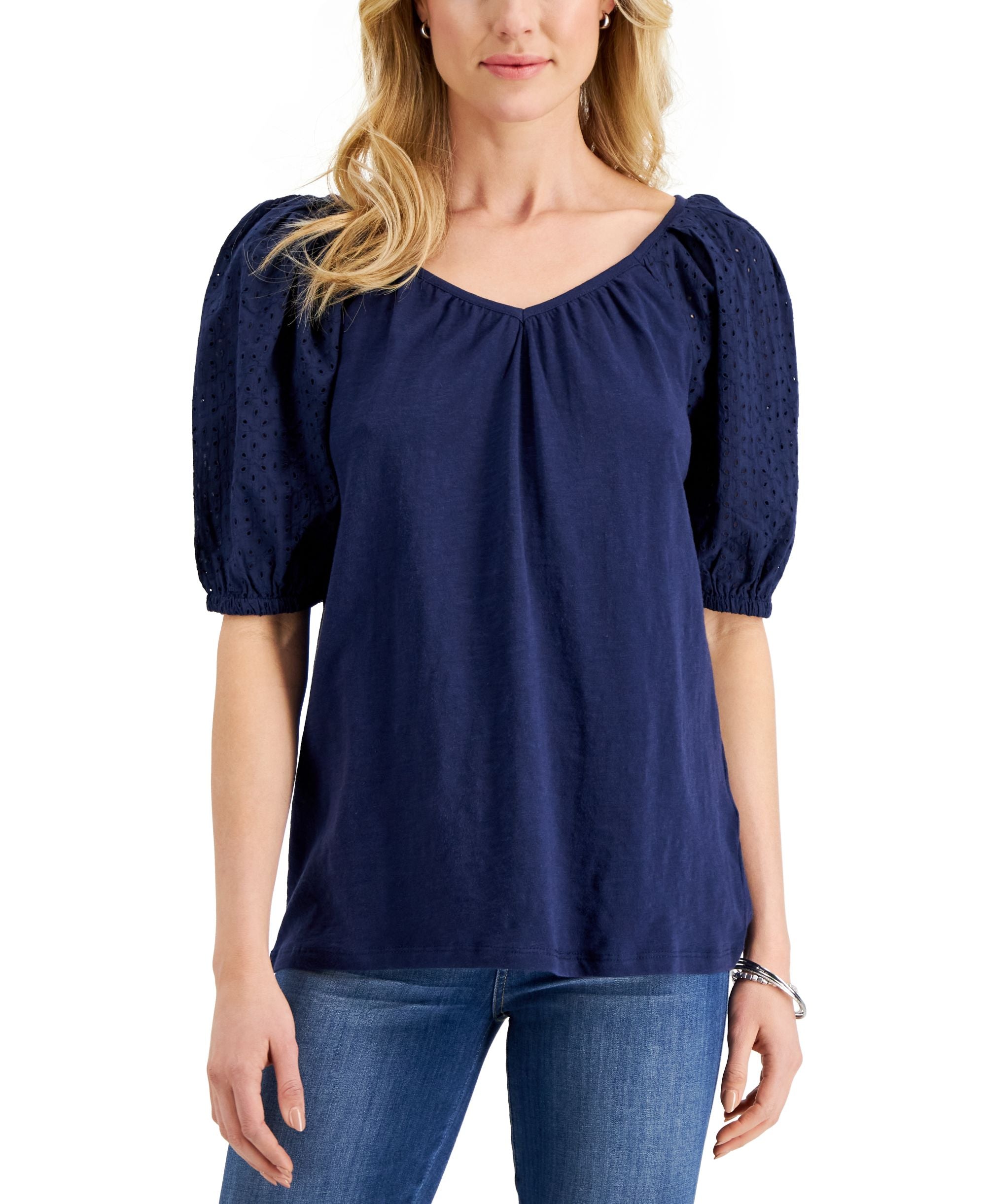 Charter Club Eyelet Sleeve Top