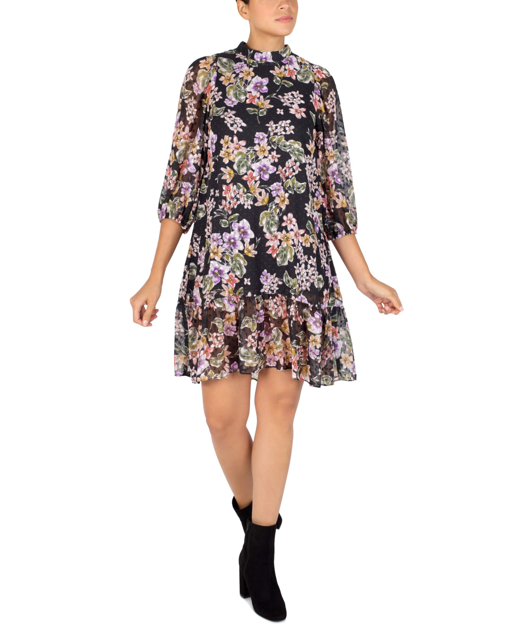 Julia Jordan Mock Neck Flounce Hem Dress
