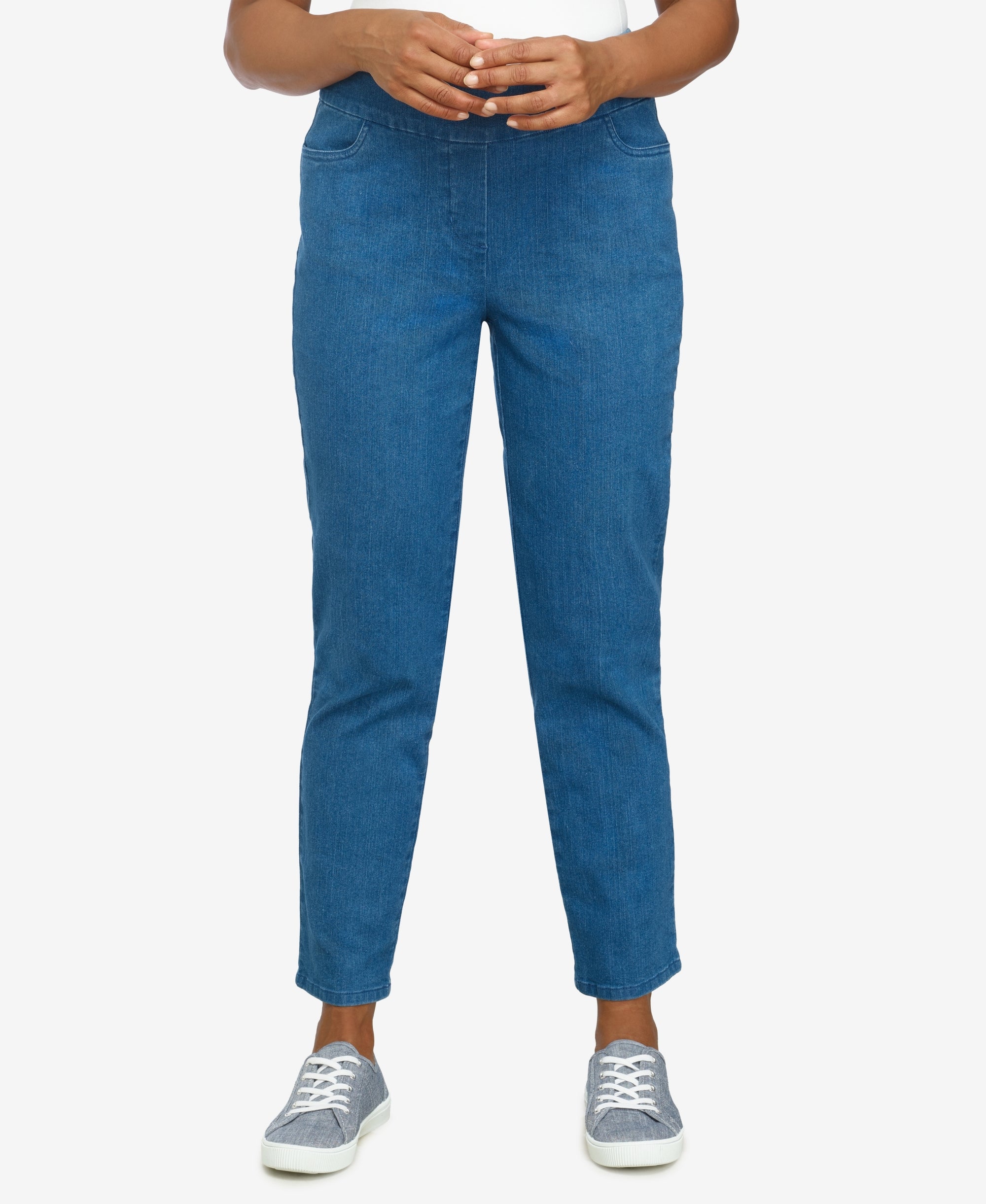 Alfred Dunner Petite Mid Rise Pull On Straight Leg Denim Pants