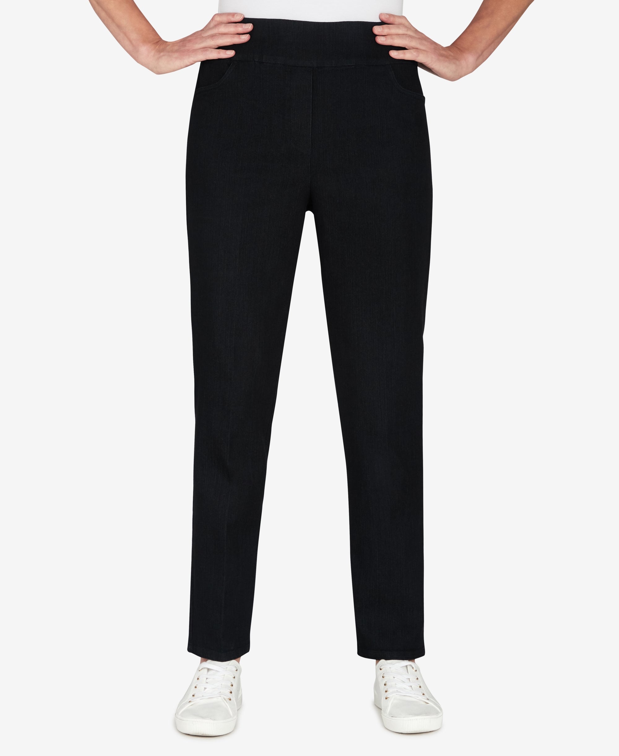 Alfred Dunner Petite Mid Rise Pull On Straight Leg Denim Pants