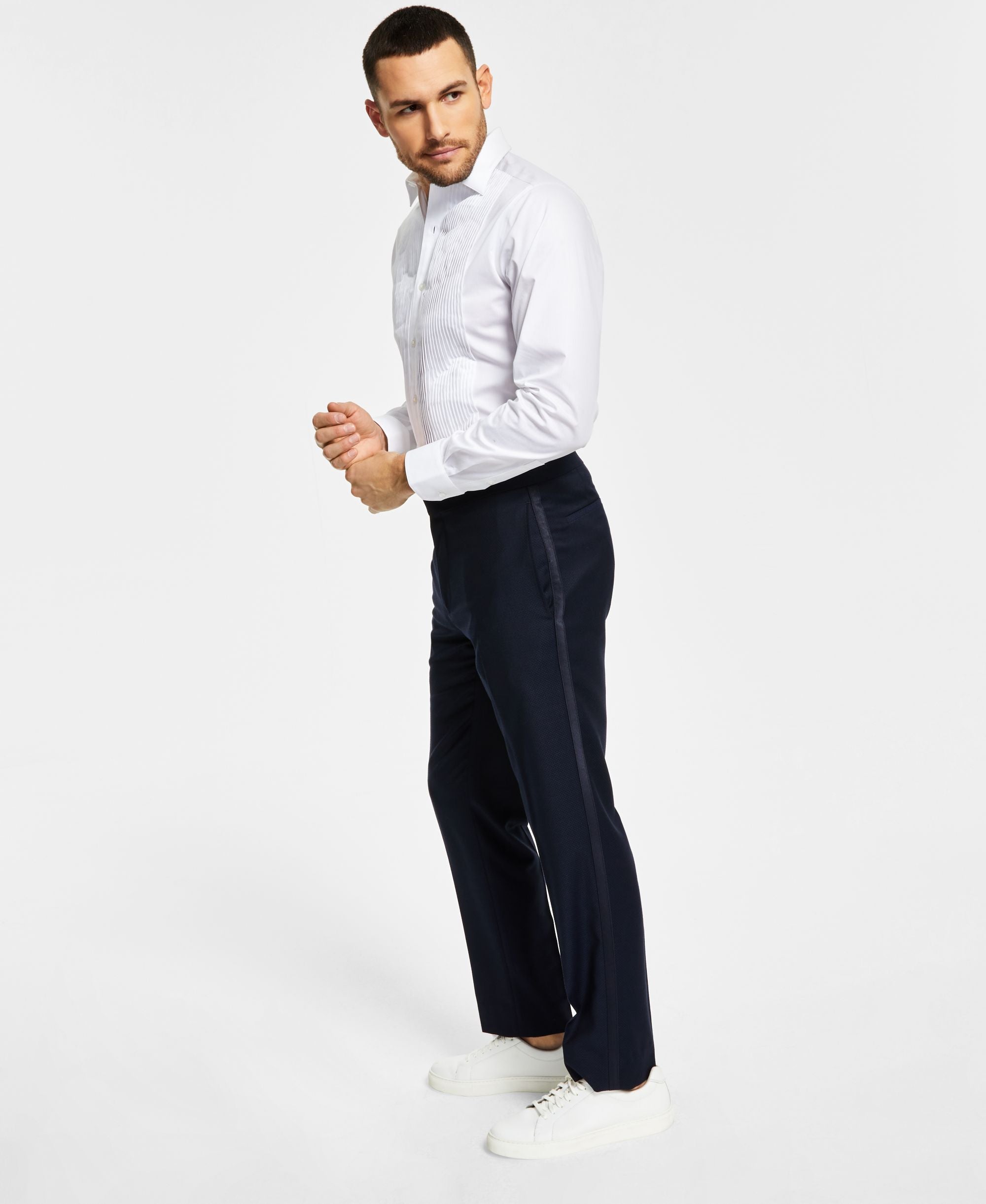 Men's Slim-Fit Navy Tuxedo Pants